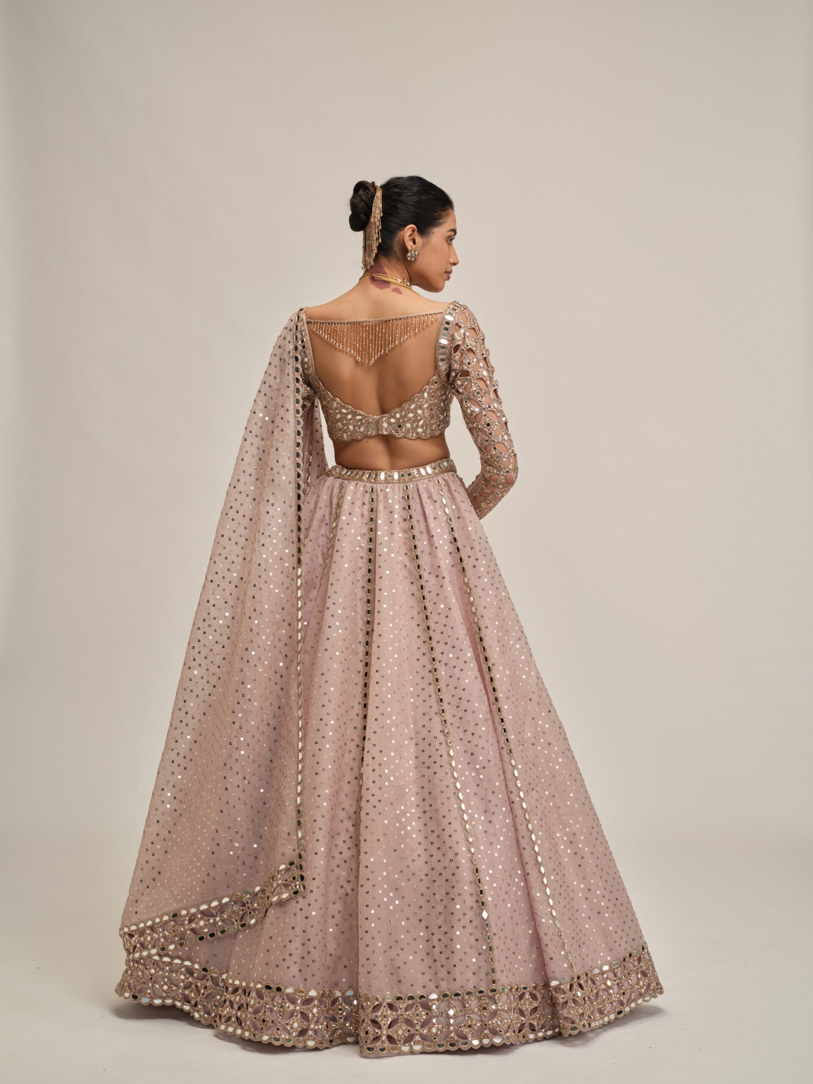 ASH PINK CUTWORK SLEEVE LEHENGA SET - Image 4