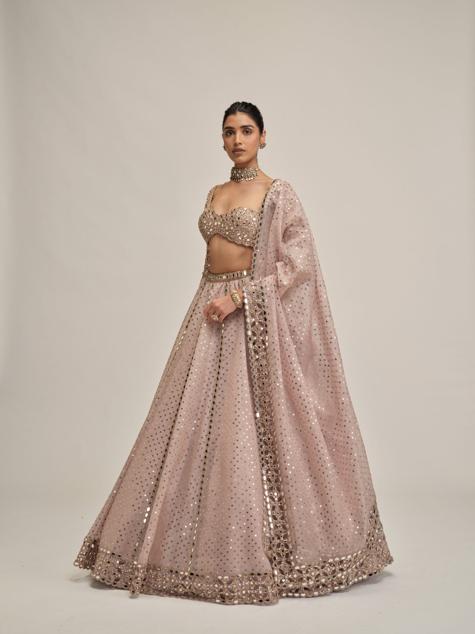 ASH PINK CUTWORK SLEEVE LEHENGA SET - Image 3
