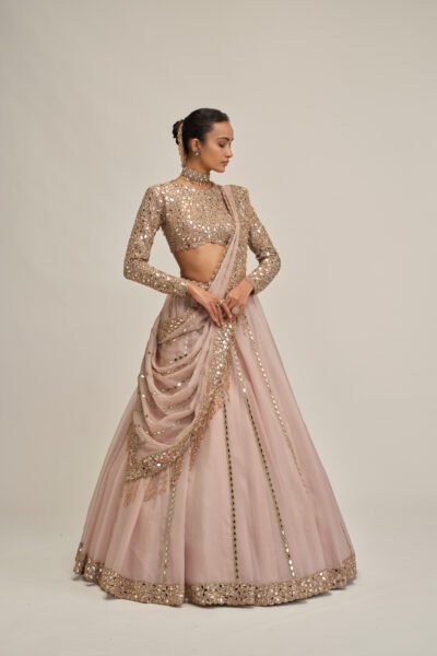ASH PINK FULL SLEEVE LEHENGA SET