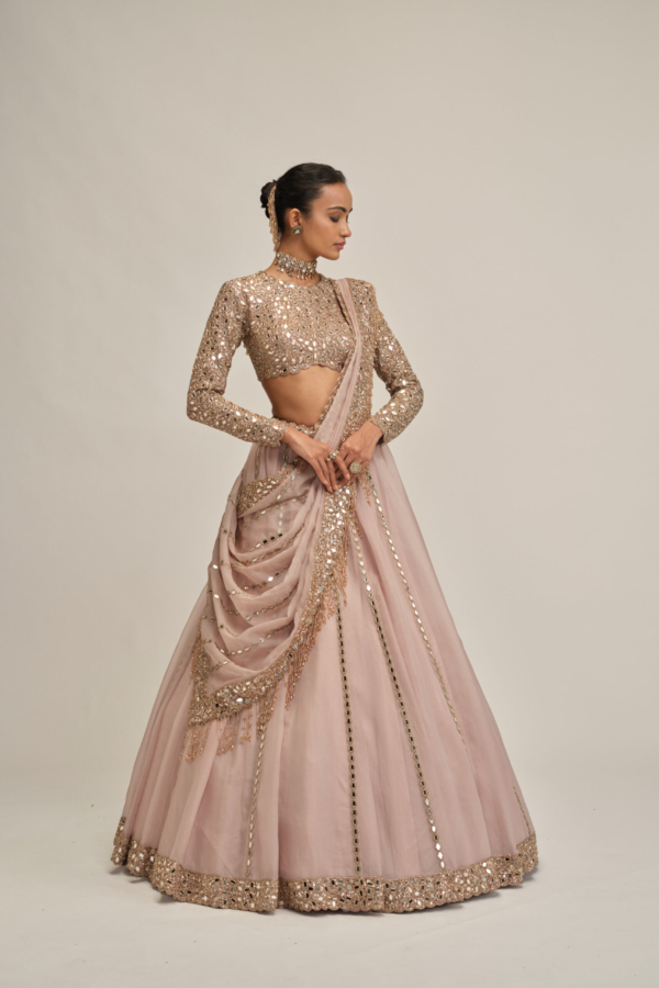 ASH PINK FULL SLEEVE LEHENGA SET