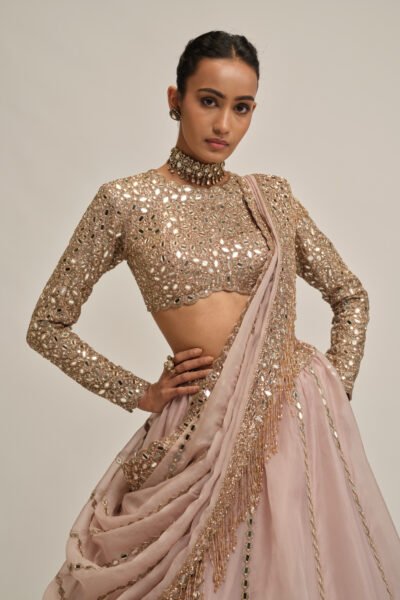 ASH PINK FULL SLEEVE LEHENGA SET