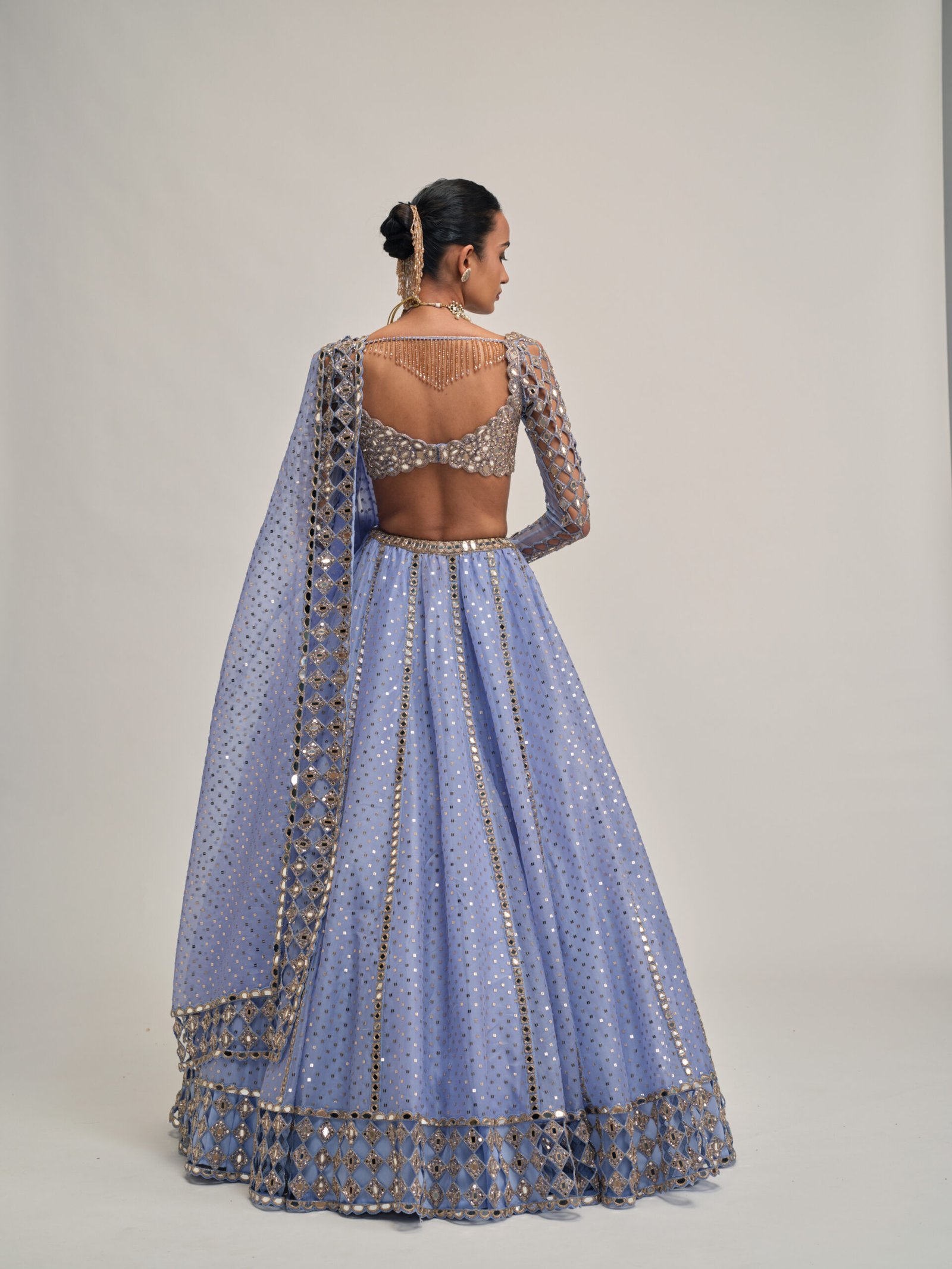 DEW BLUE CUTWORK SLEEVE LEHENGA SET - Image 6