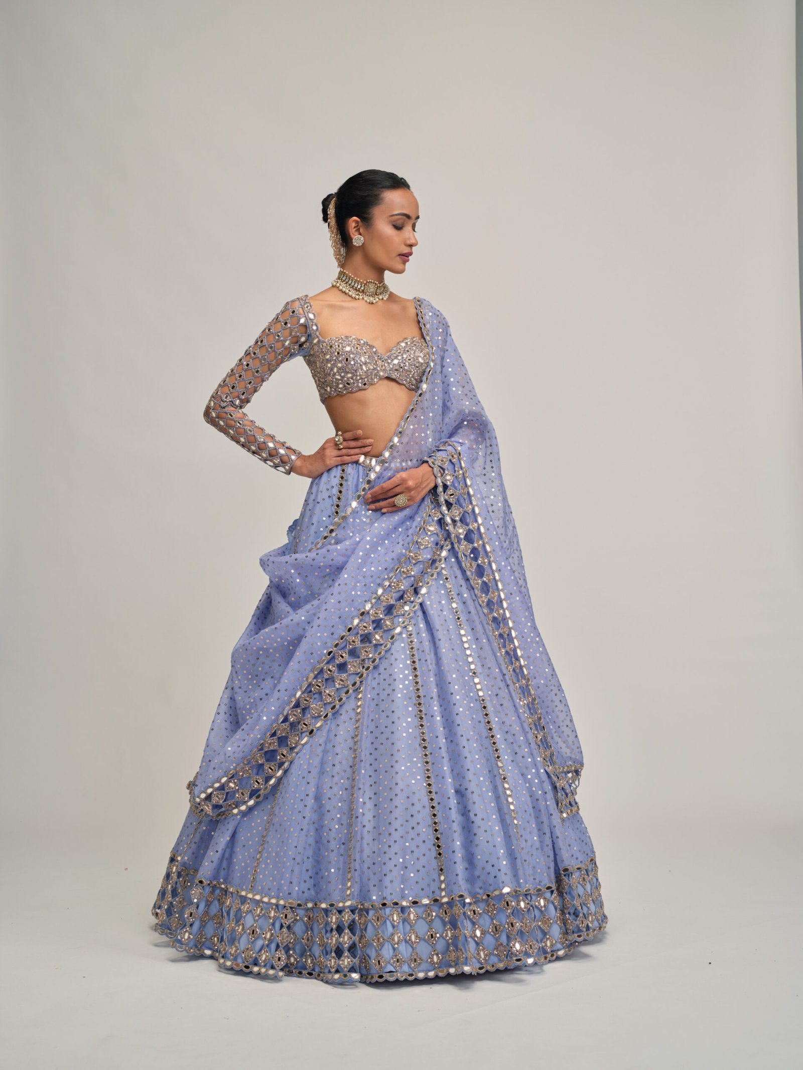 DEW BLUE CUTWORK SLEEVE LEHENGA SET - Image 5