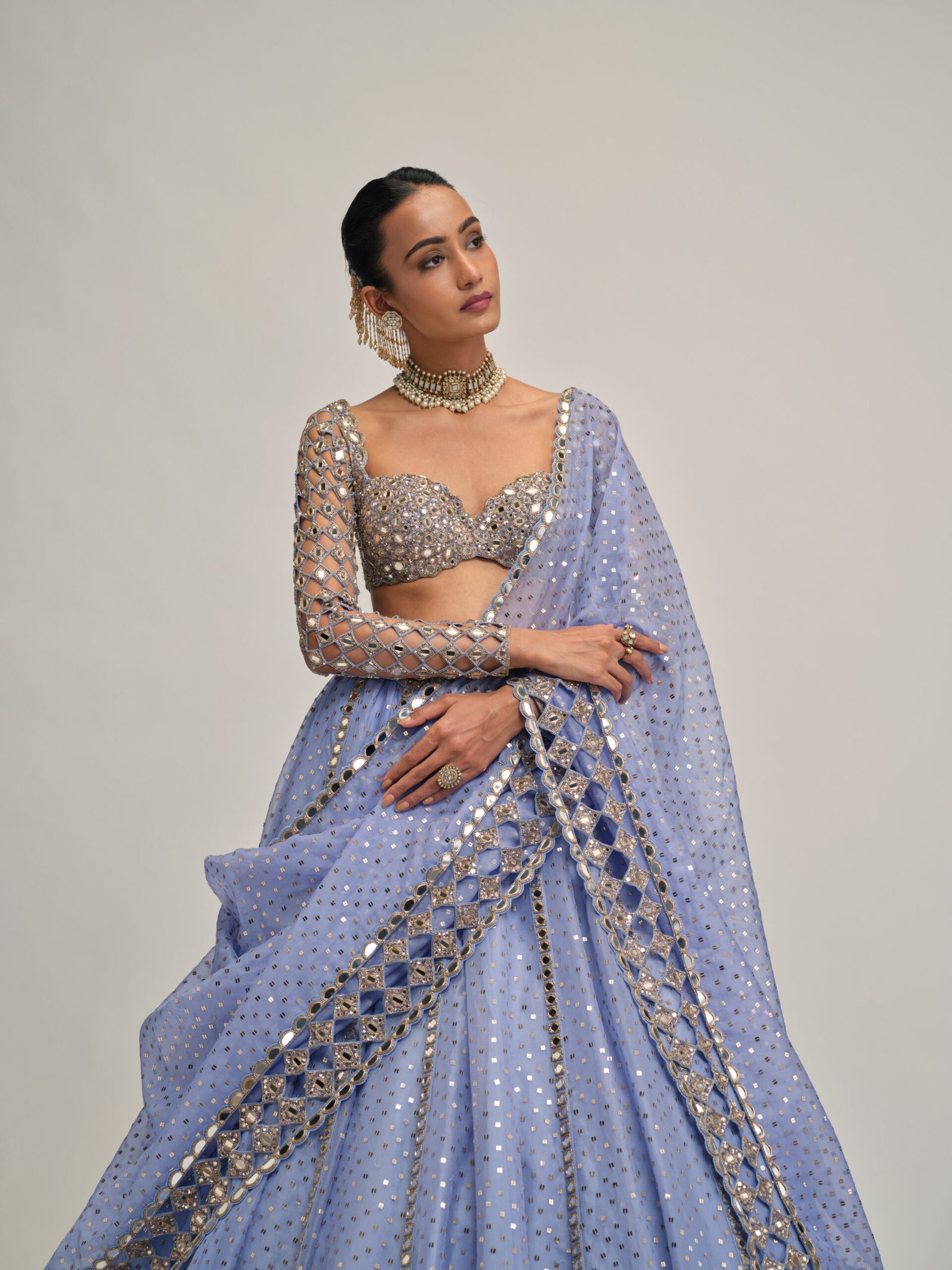 DEW BLUE CUTWORK SLEEVE LEHENGA SET - Image 2