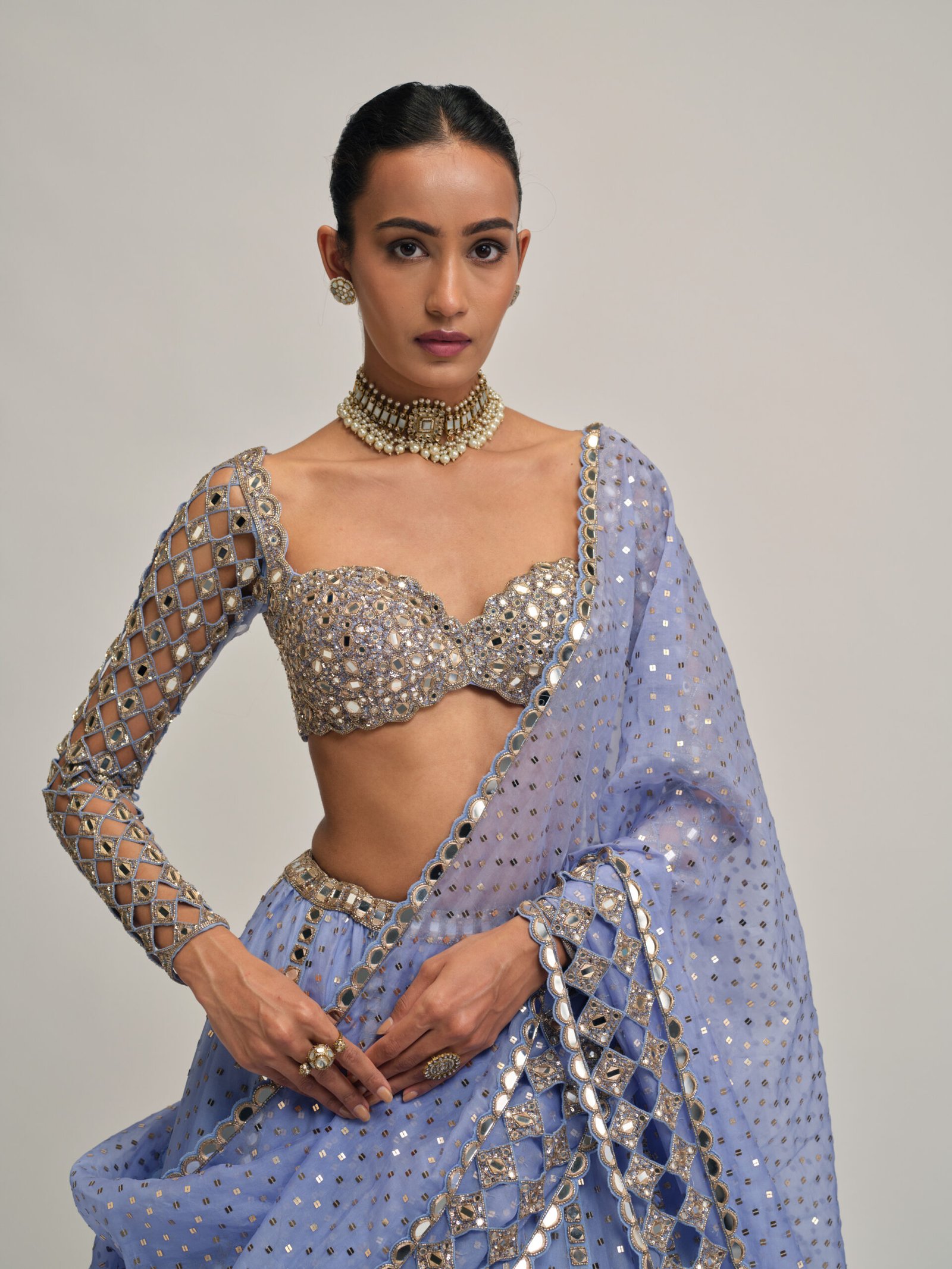 DEW BLUE CUTWORK SLEEVE LEHENGA SET - Image 4