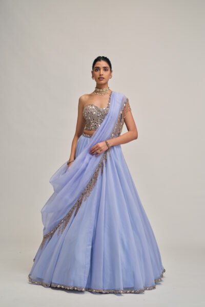DEW BLUE ORGANZA LEHENGA SET