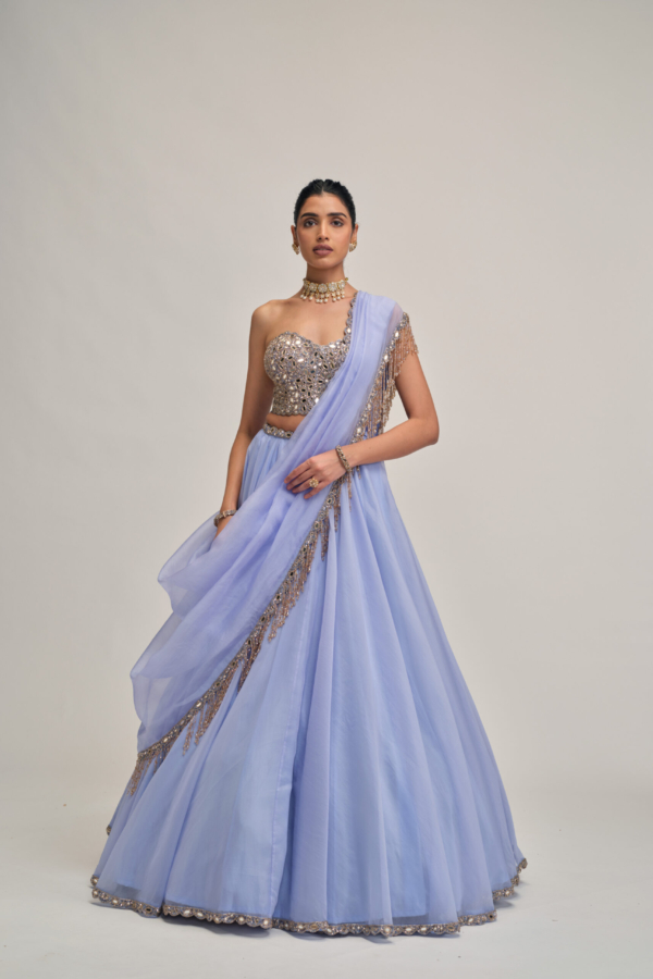 DEW BLUE ORGANZA LEHENGA SET