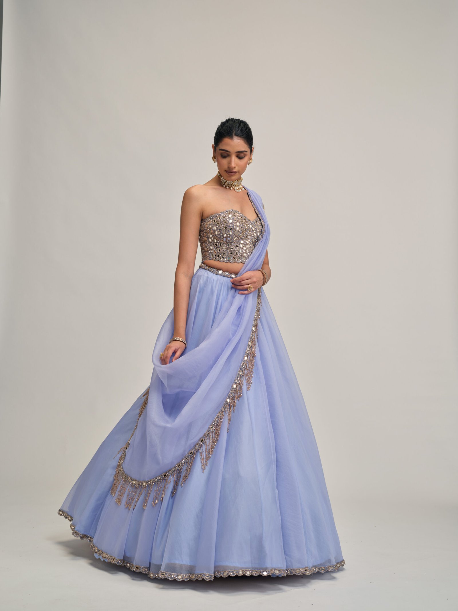 DEW BLUE ORGANZA LEHENGA SET - Image 3