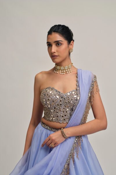 DEW BLUE ORGANZA LEHENGA SET