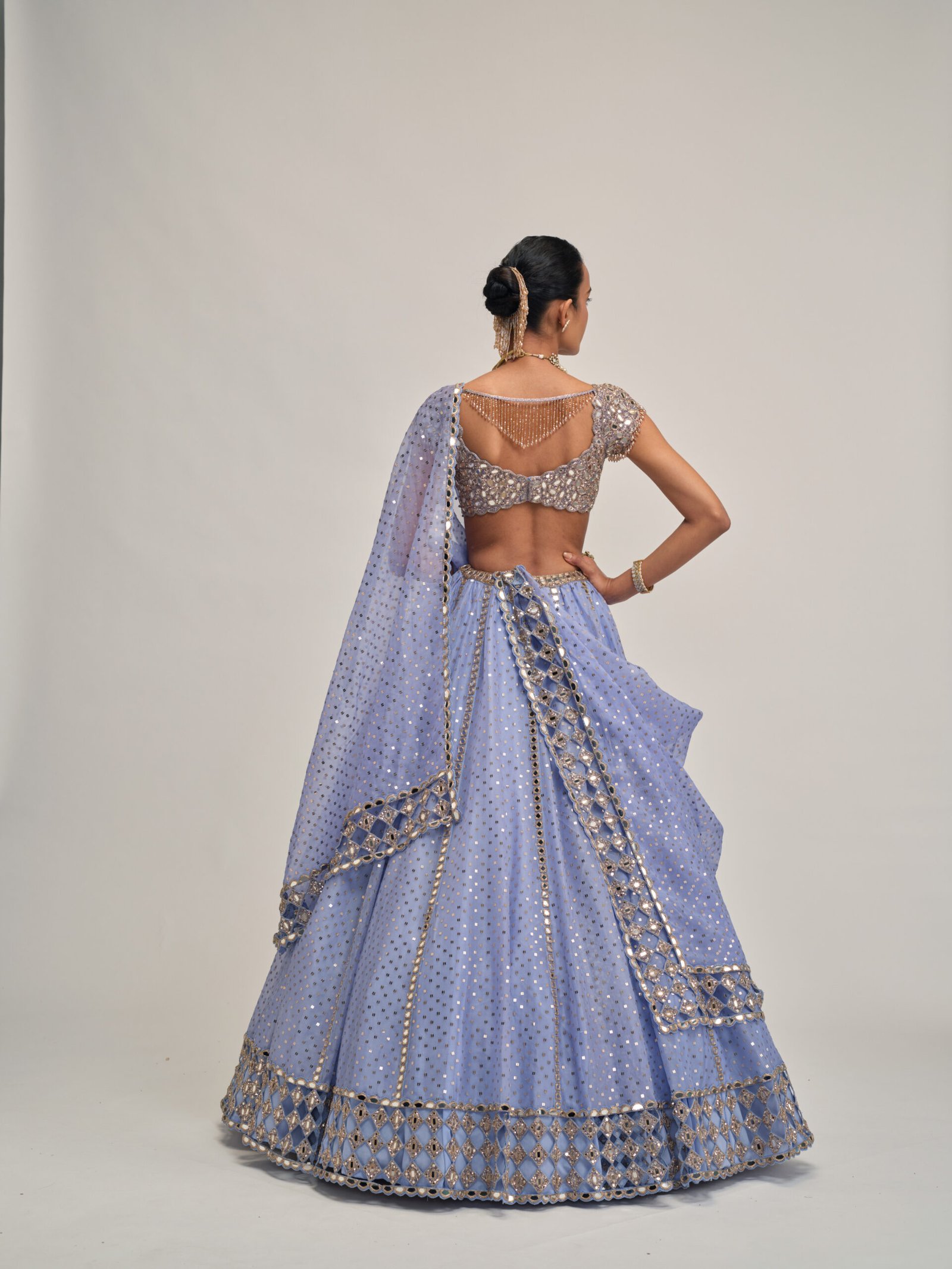 DEW BLUE SEQUINS EMBROIDERED LEHENGA SET - Image 6