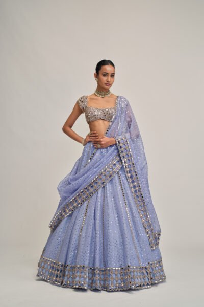 DEW BLUE SEQUINS EMBROIDERED LEHENGA SET