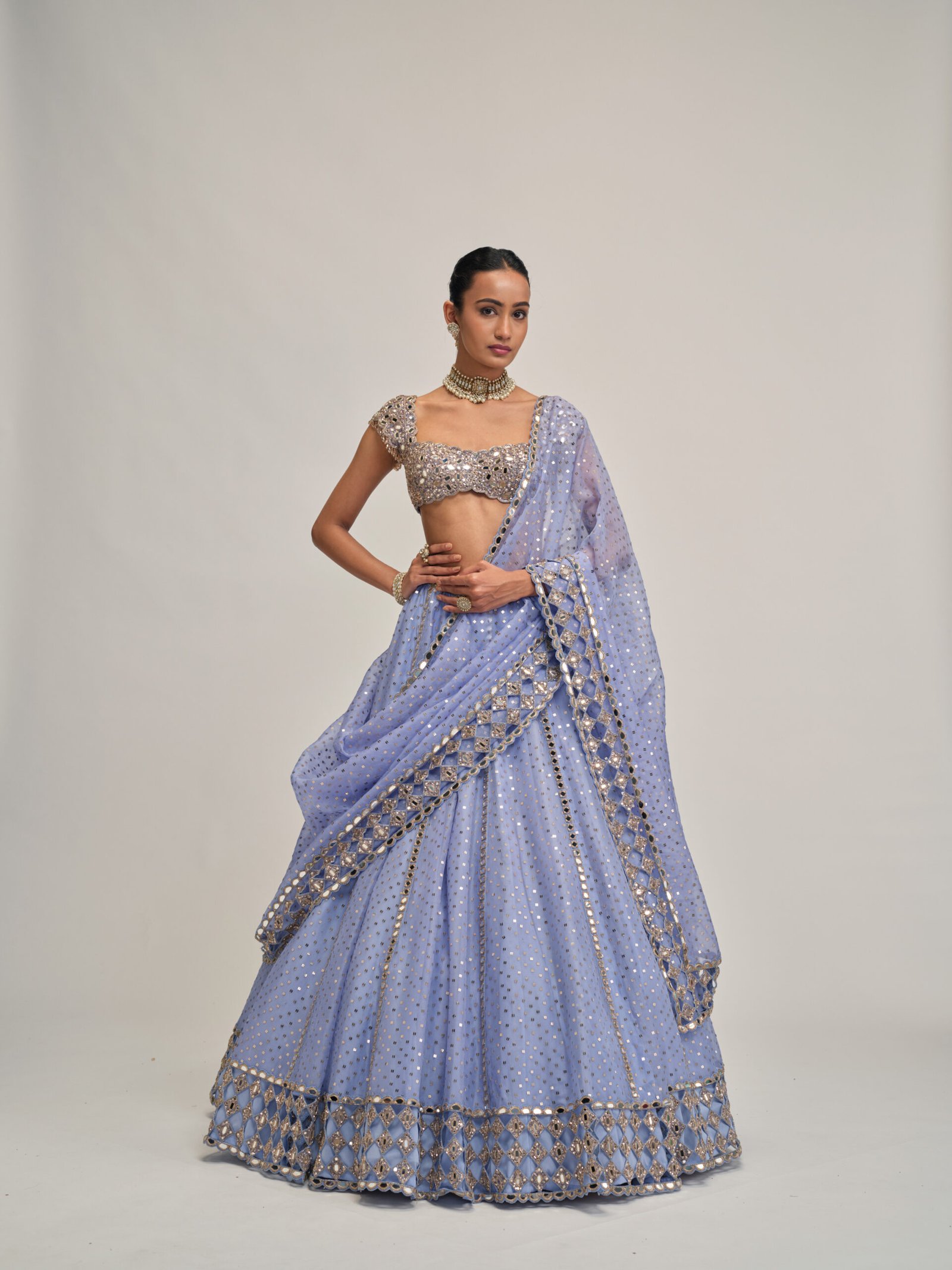 DEW BLUE SEQUINS EMBROIDERED LEHENGA SET