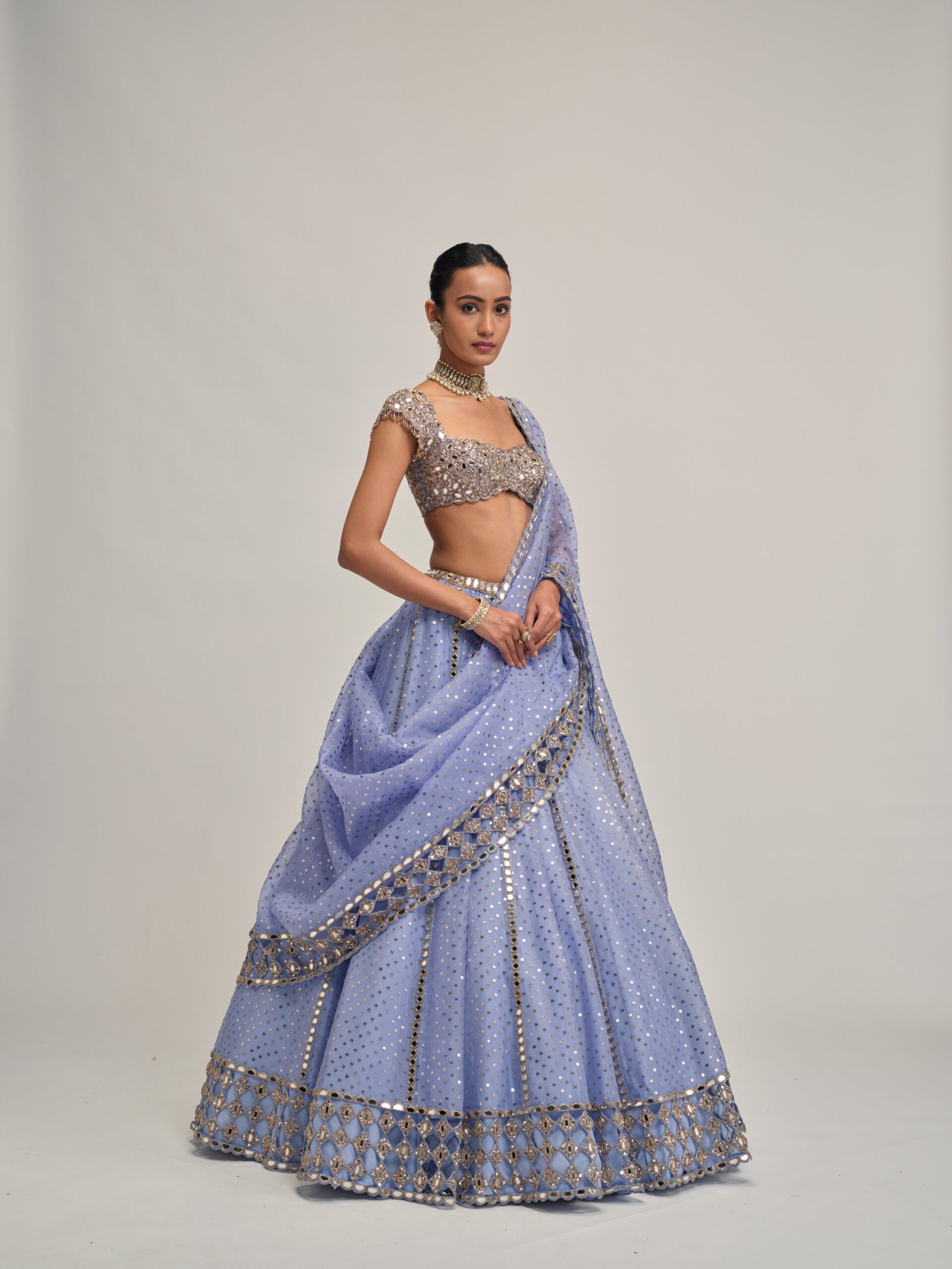 DEW BLUE SEQUINS EMBROIDERED LEHENGA SET - Image 5
