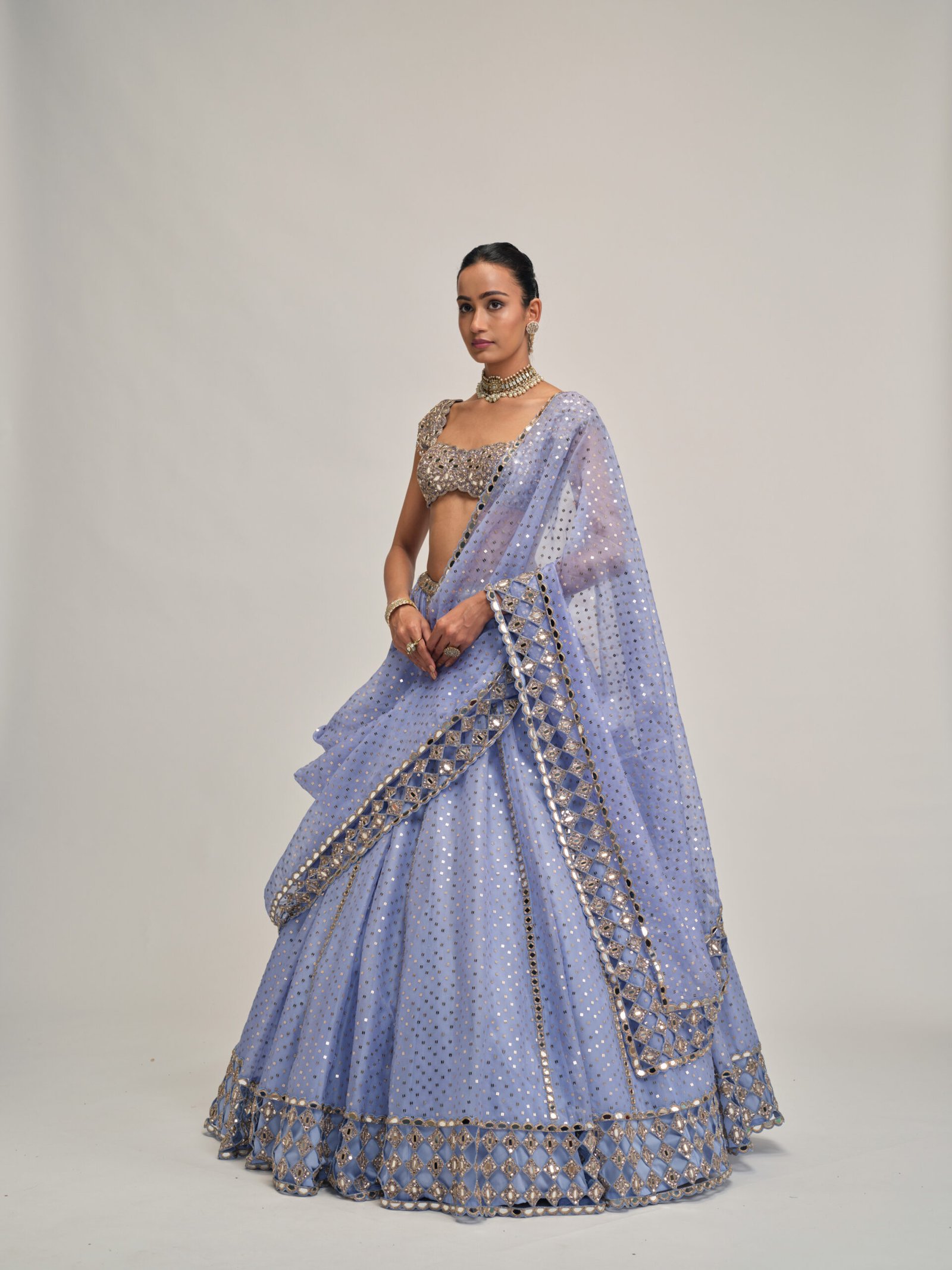 DEW BLUE SEQUINS EMBROIDERED LEHENGA SET - Image 4