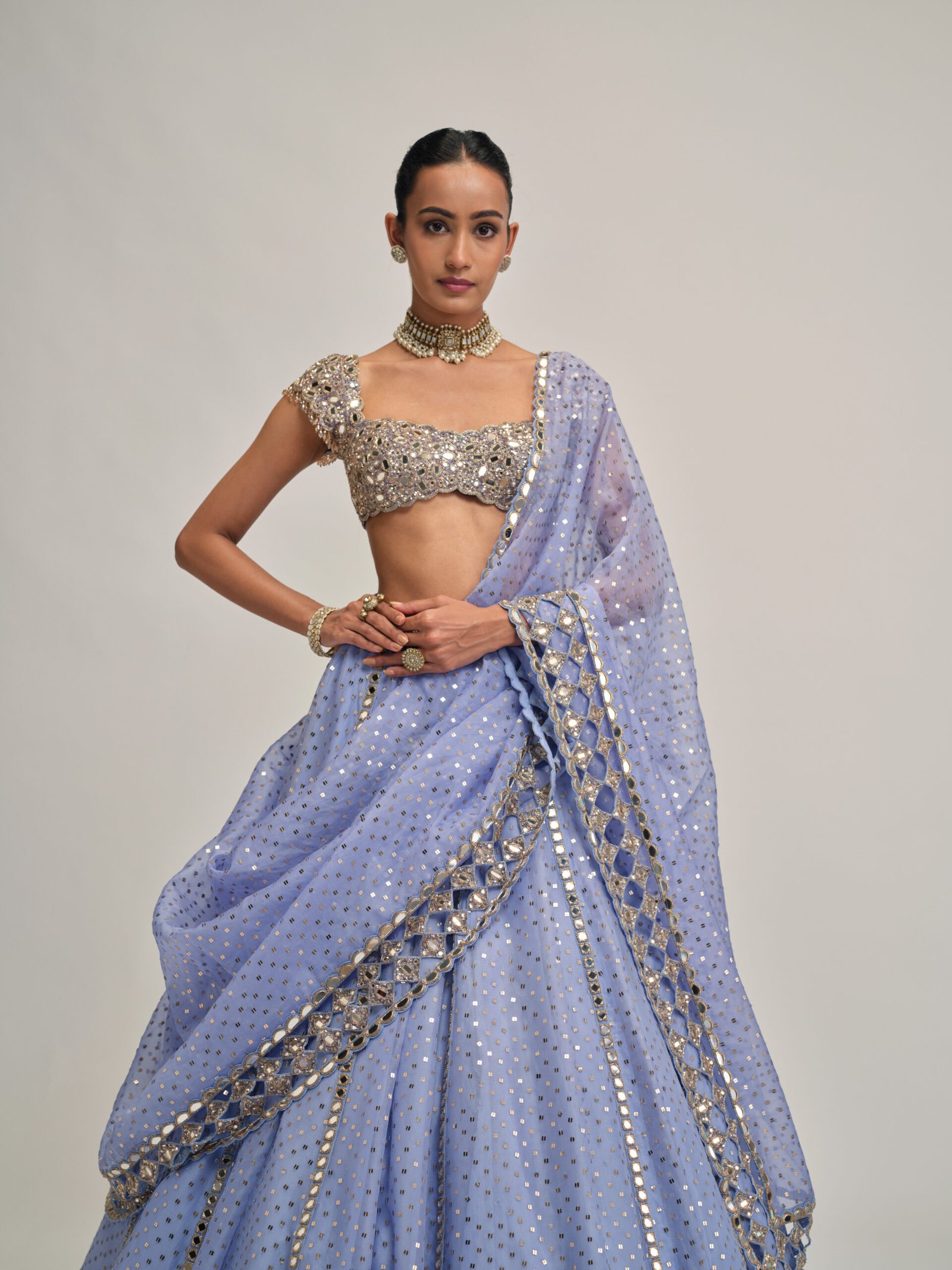 DEW BLUE SEQUINS EMBROIDERED LEHENGA SET - Image 2