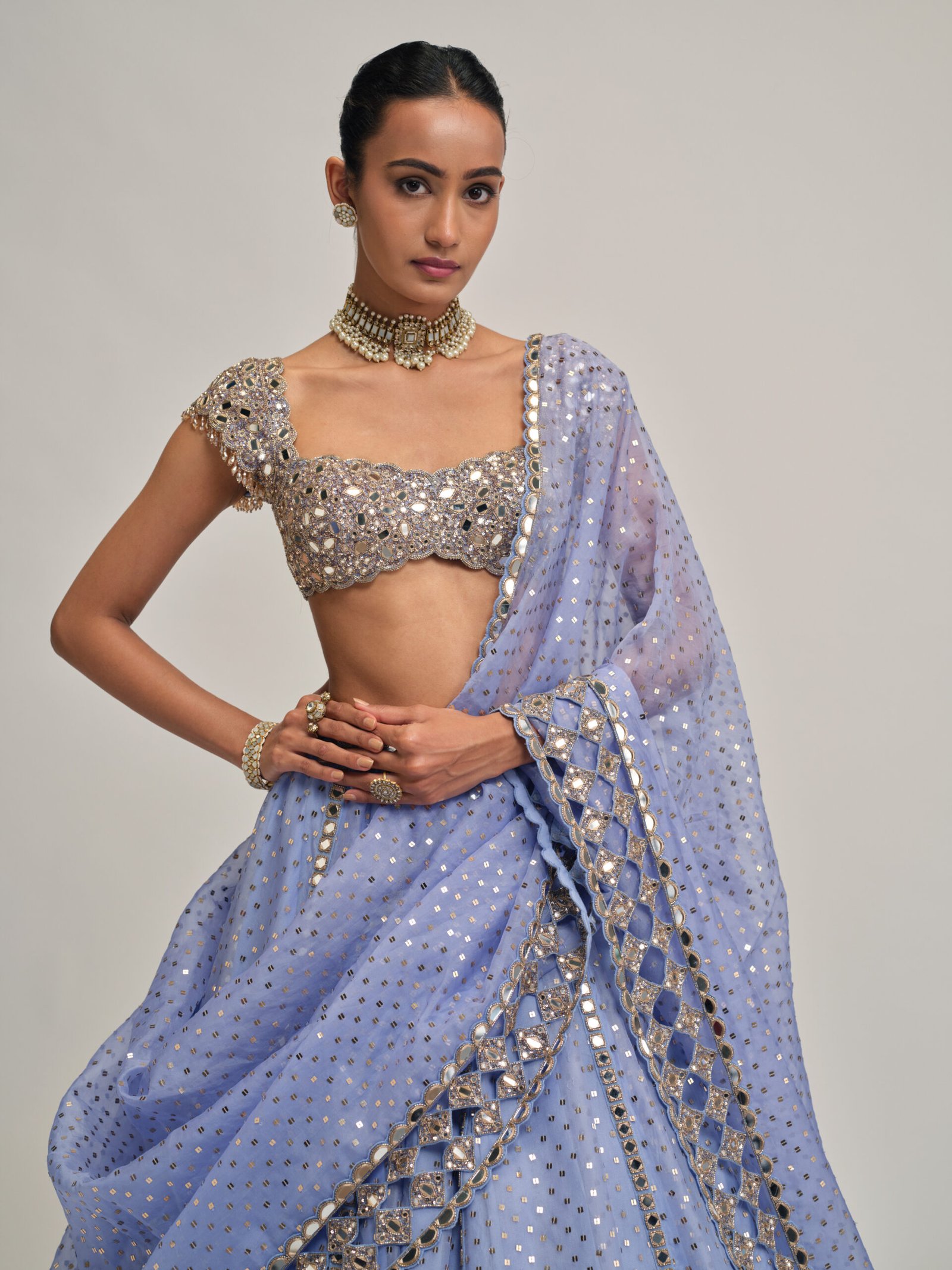 DEW BLUE SEQUINS EMBROIDERED LEHENGA SET - Image 3