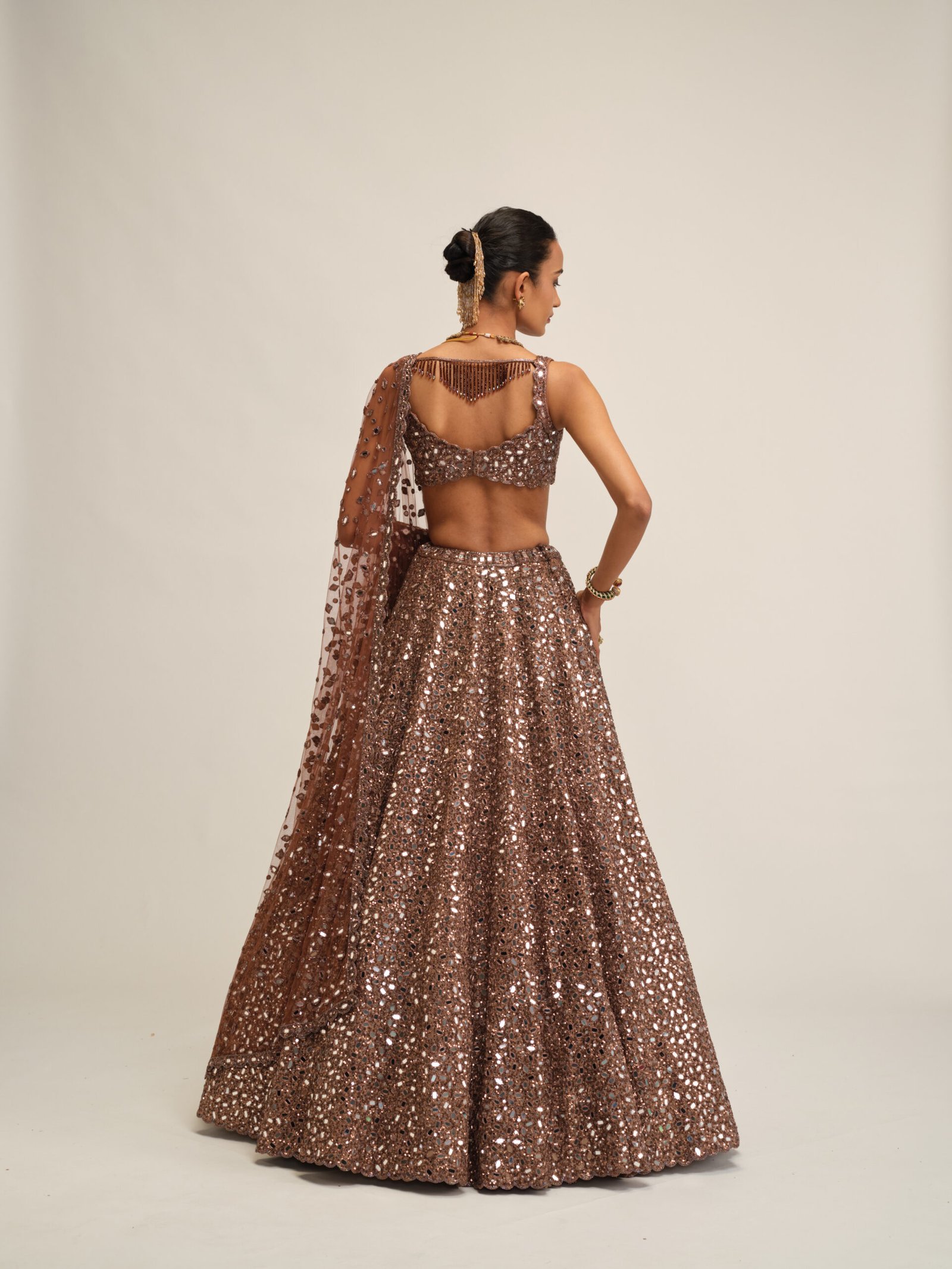 DEEP BEIGE MIRROR EMBROIDERED LEHENGA SET - Image 5