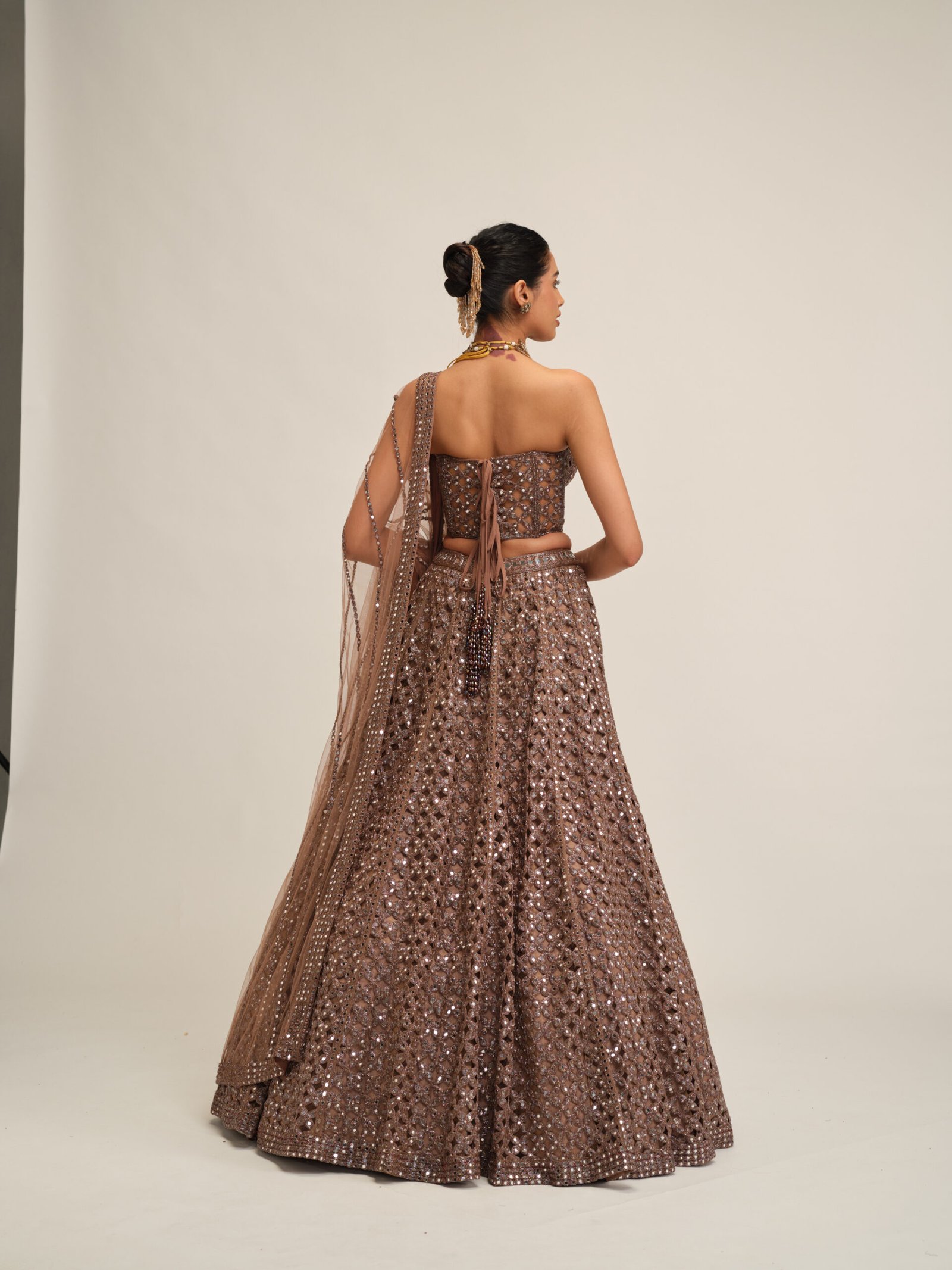 DEEP BEIGE FLOWER CUTWORK LEHENGA SET - Image 5