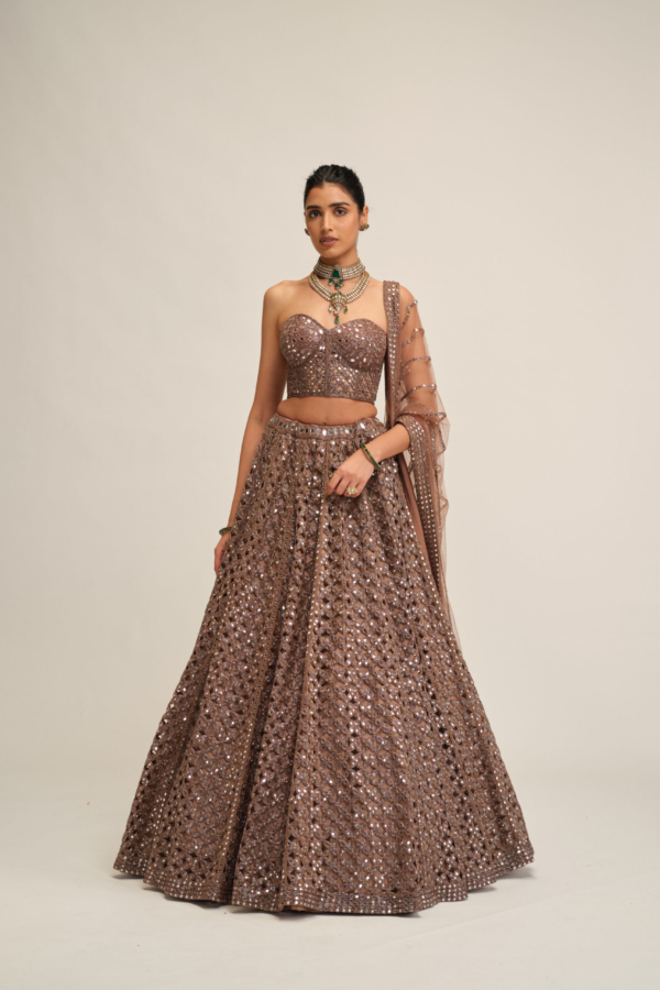 DEEP BEIGE FLOWER CUTWORK LEHENGA SET