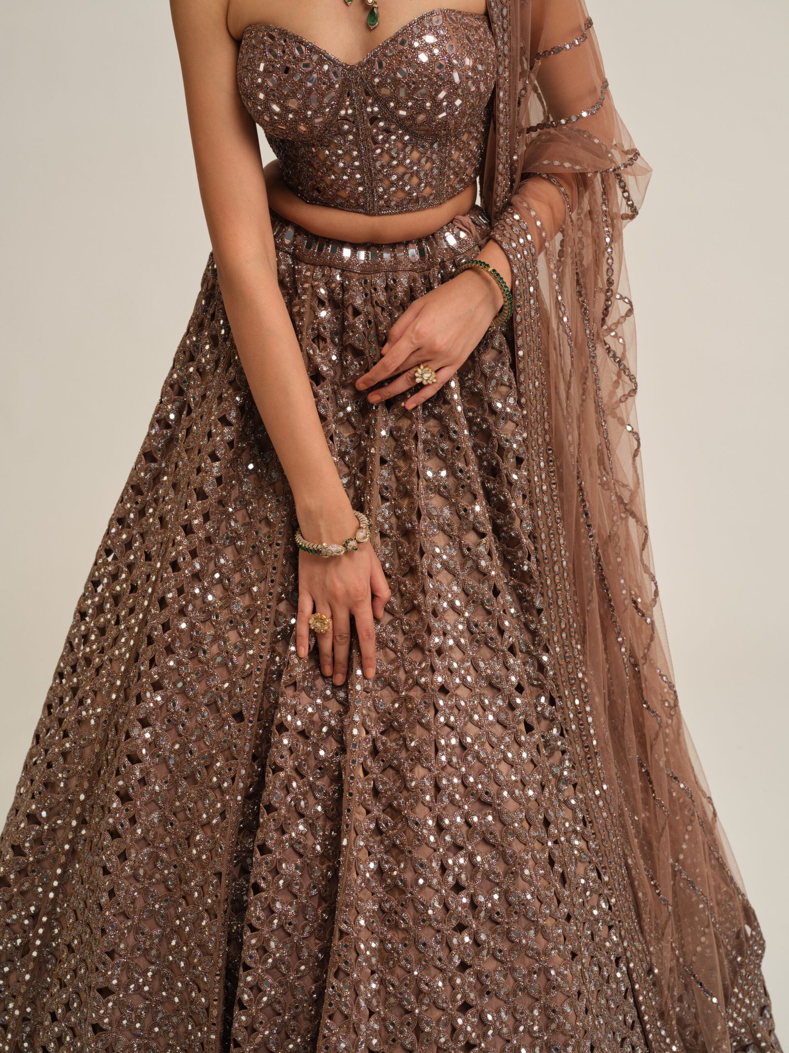DEEP BEIGE FLOWER CUTWORK LEHENGA SET - Image 3