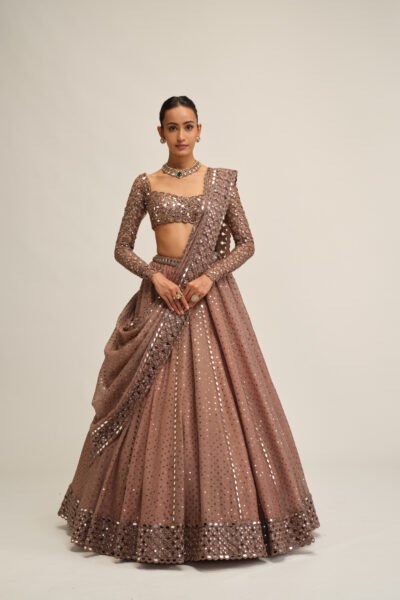 DEEP BEIGE SEQUINS EMBROIDERED LEHENGA SET