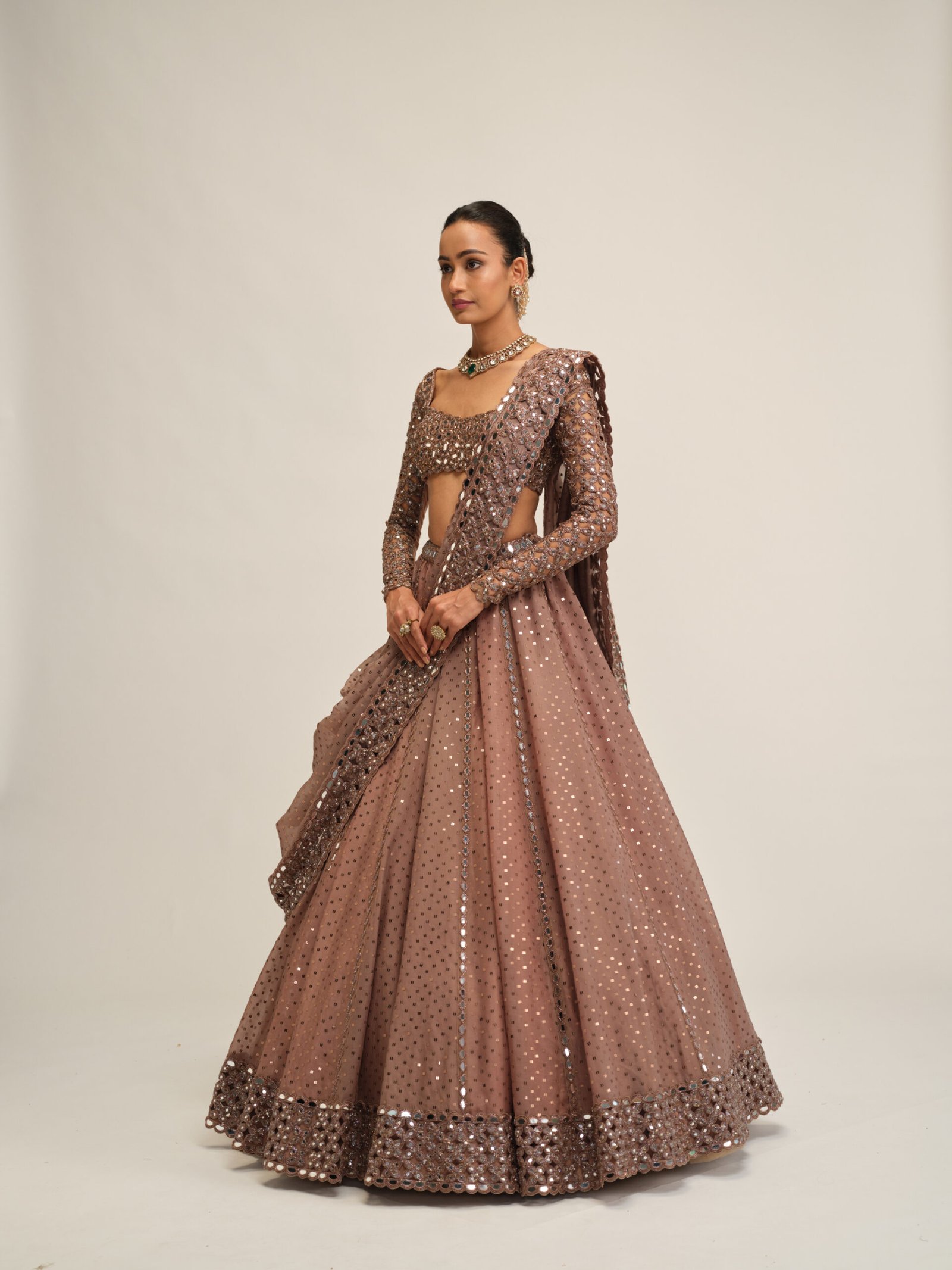 DEEP BEIGE SEQUINS EMBROIDERED LEHENGA SET - Image 4