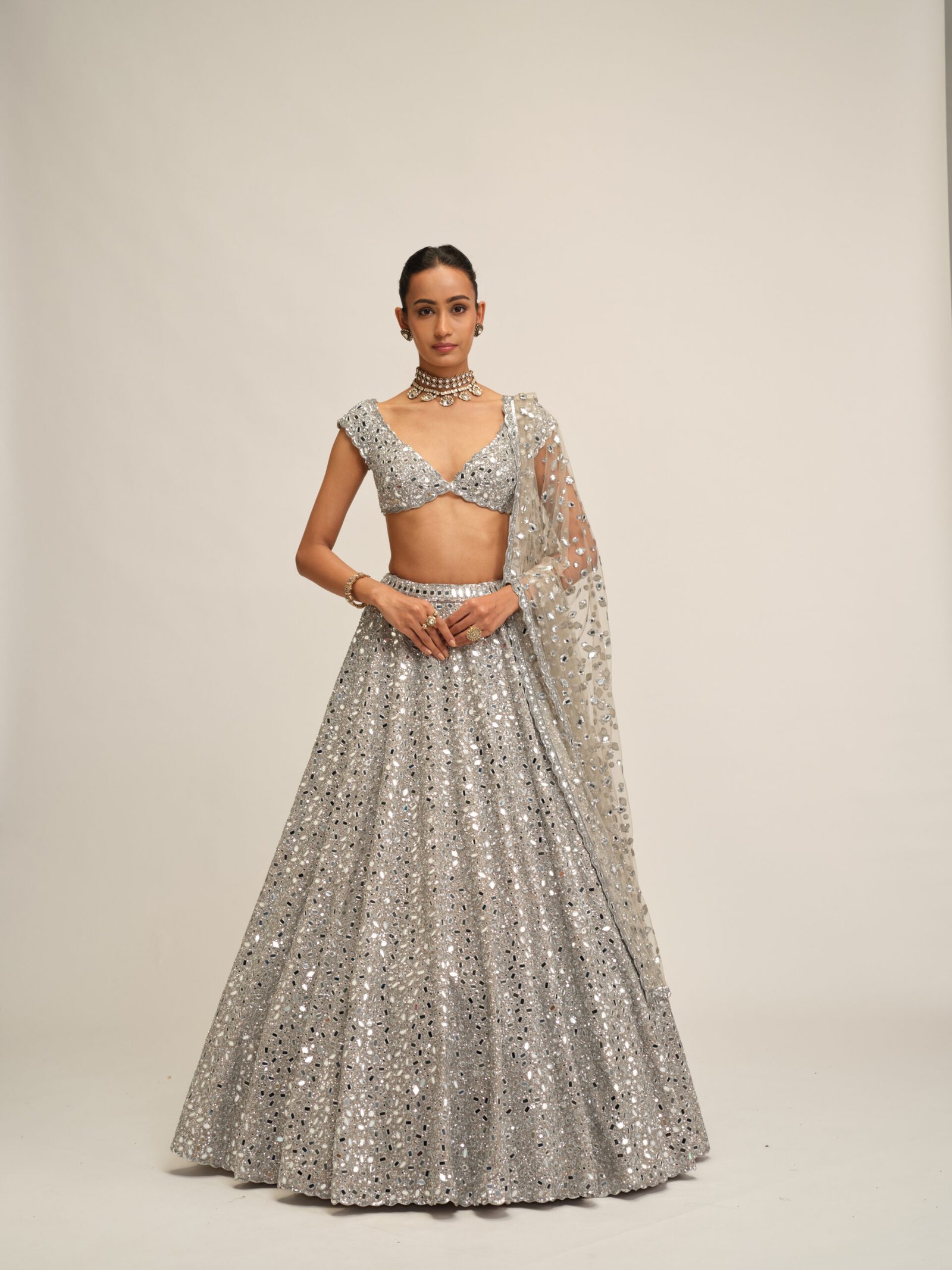 SILVER LEHENGA SET