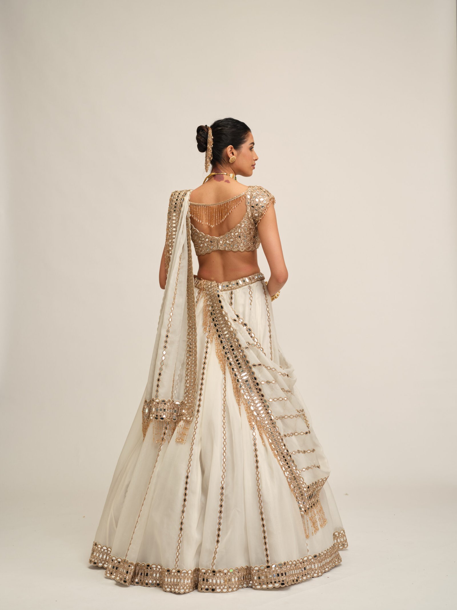 OFF WHITE LINEAR LEHENGA SET - Image 6