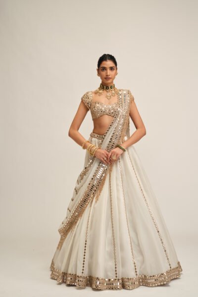 OFF WHITE LINEAR LEHENGA SET
