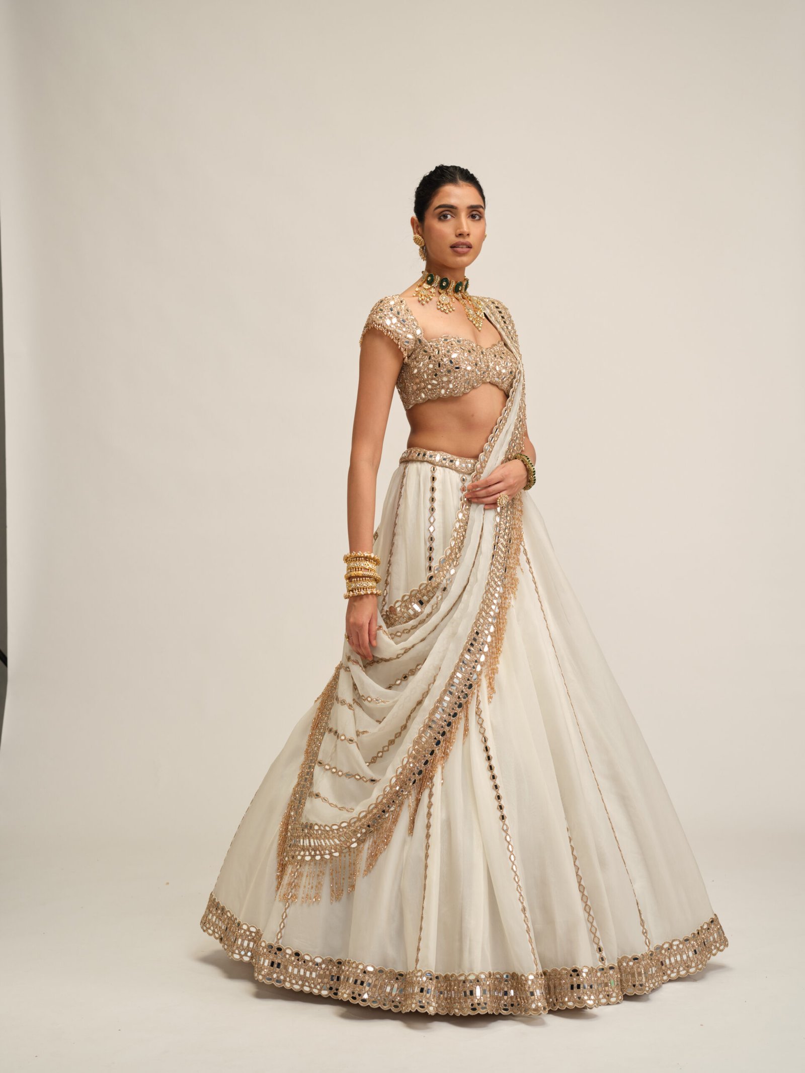 OFF WHITE LINEAR LEHENGA SET - Image 5