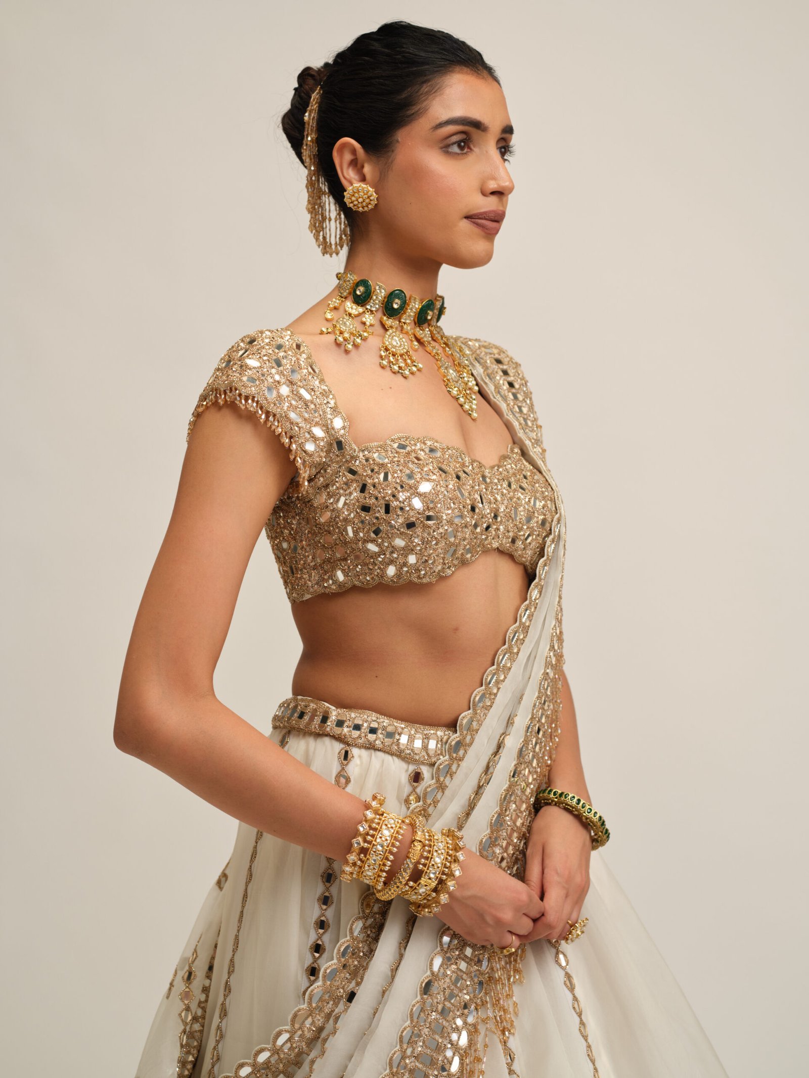 OFF WHITE LINEAR LEHENGA SET - Image 4