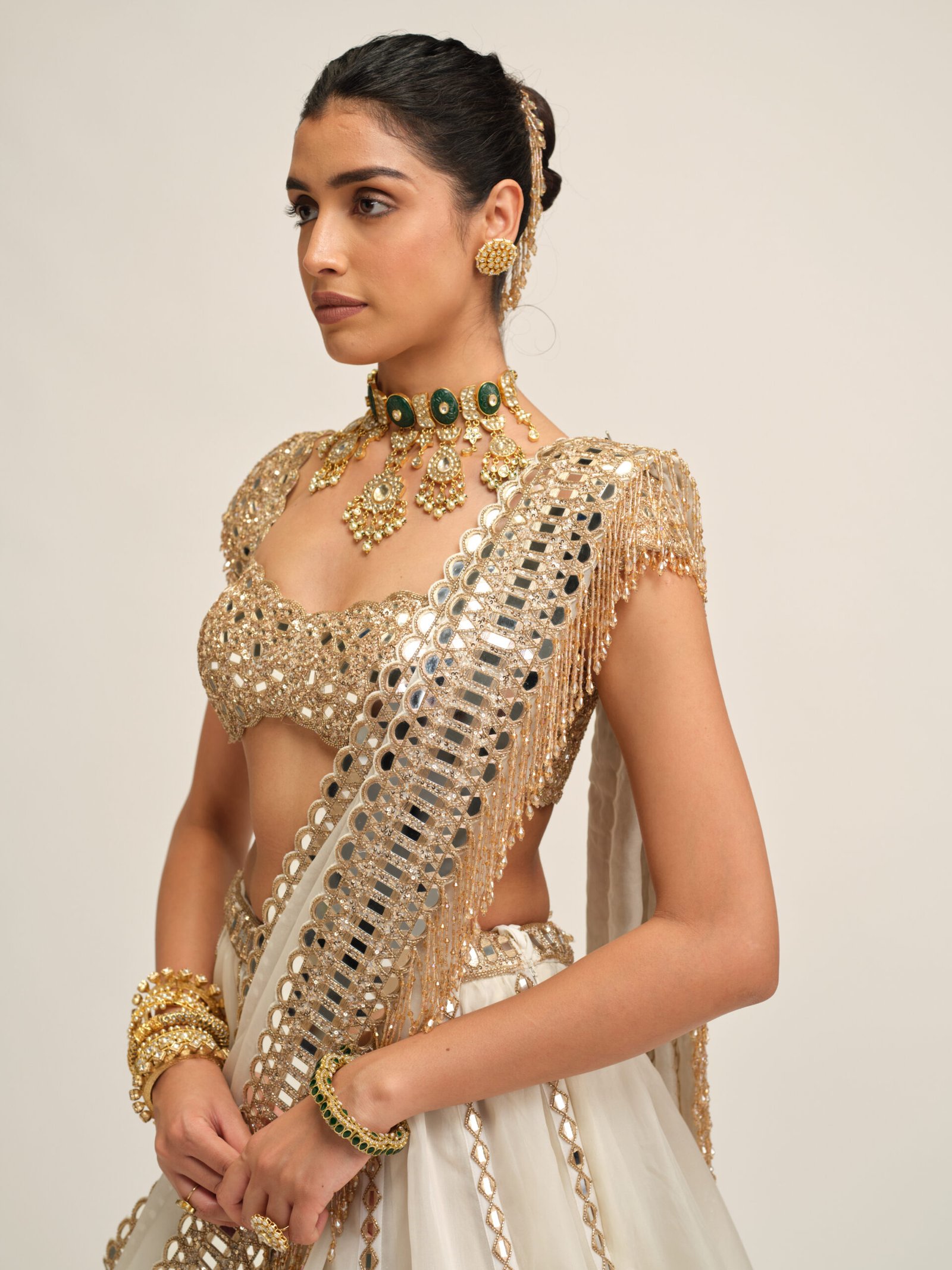 OFF WHITE LINEAR LEHENGA SET - Image 3