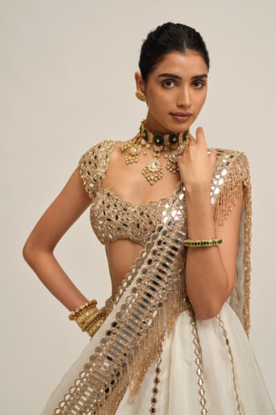 OFF WHITE LINEAR LEHENGA SET