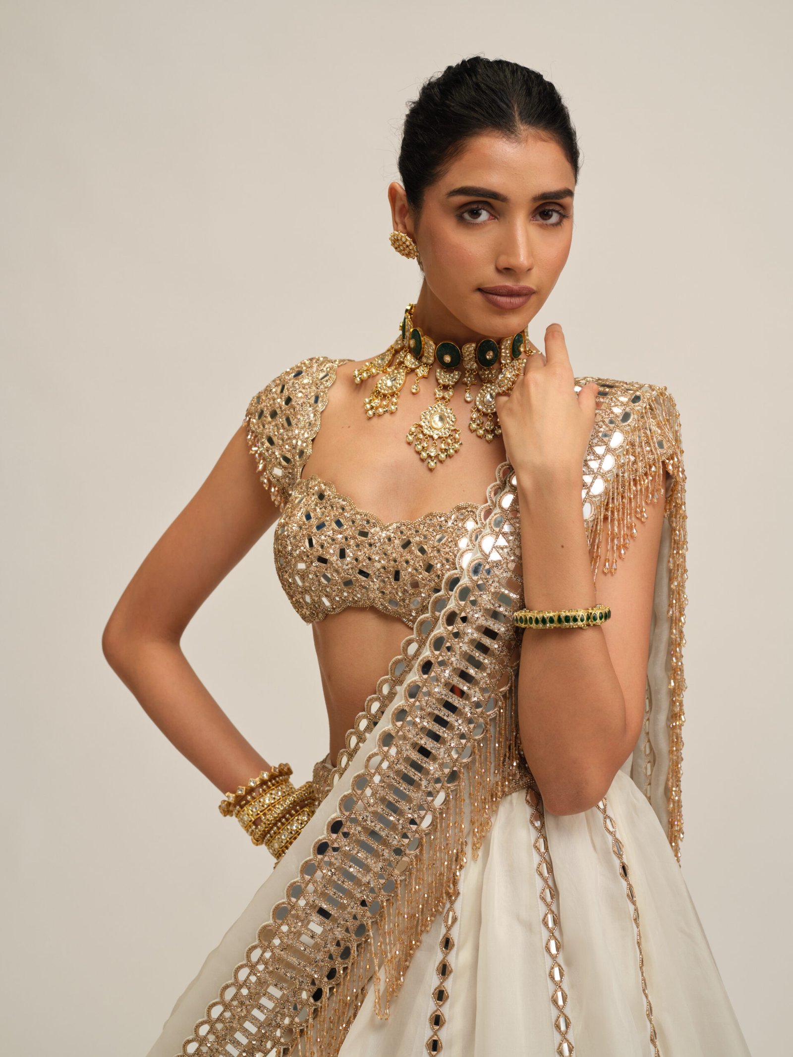 OFF WHITE LINEAR LEHENGA SET - Image 2
