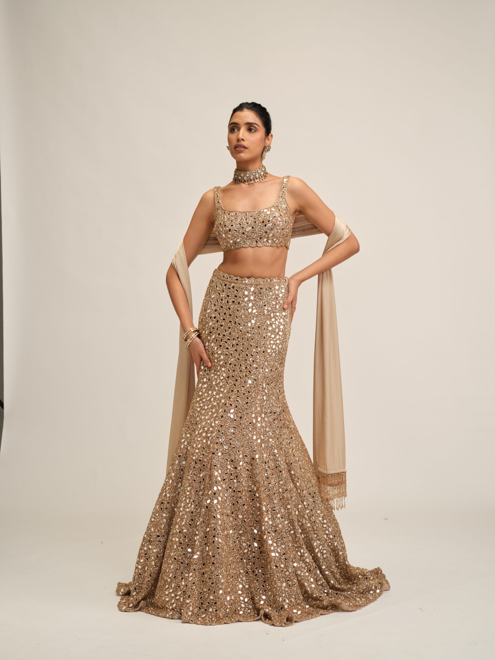 LIGHT BEIGE FISHCUT LEHENGA SET - Image 5