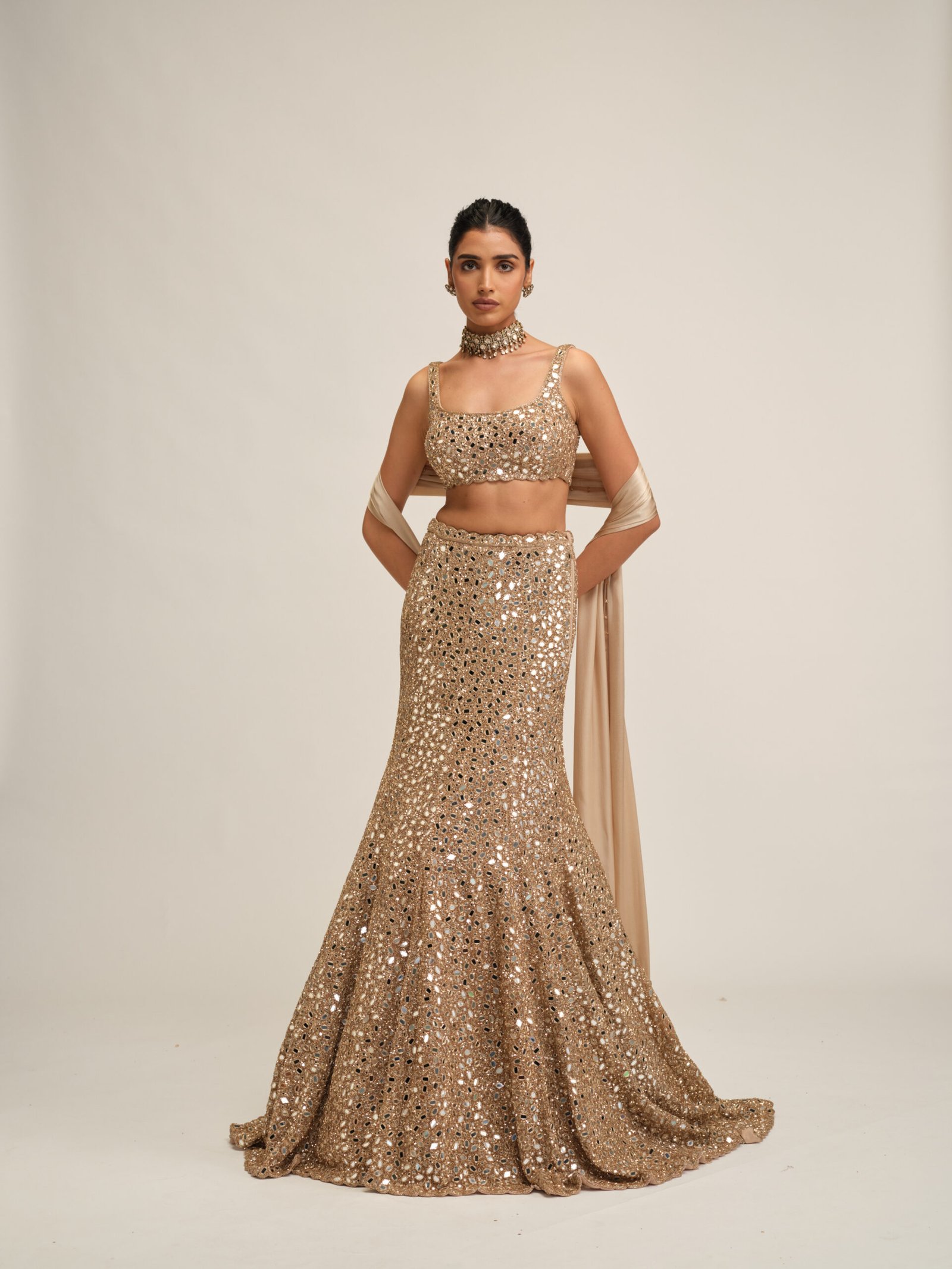 LIGHT BEIGE FISHCUT LEHENGA SET