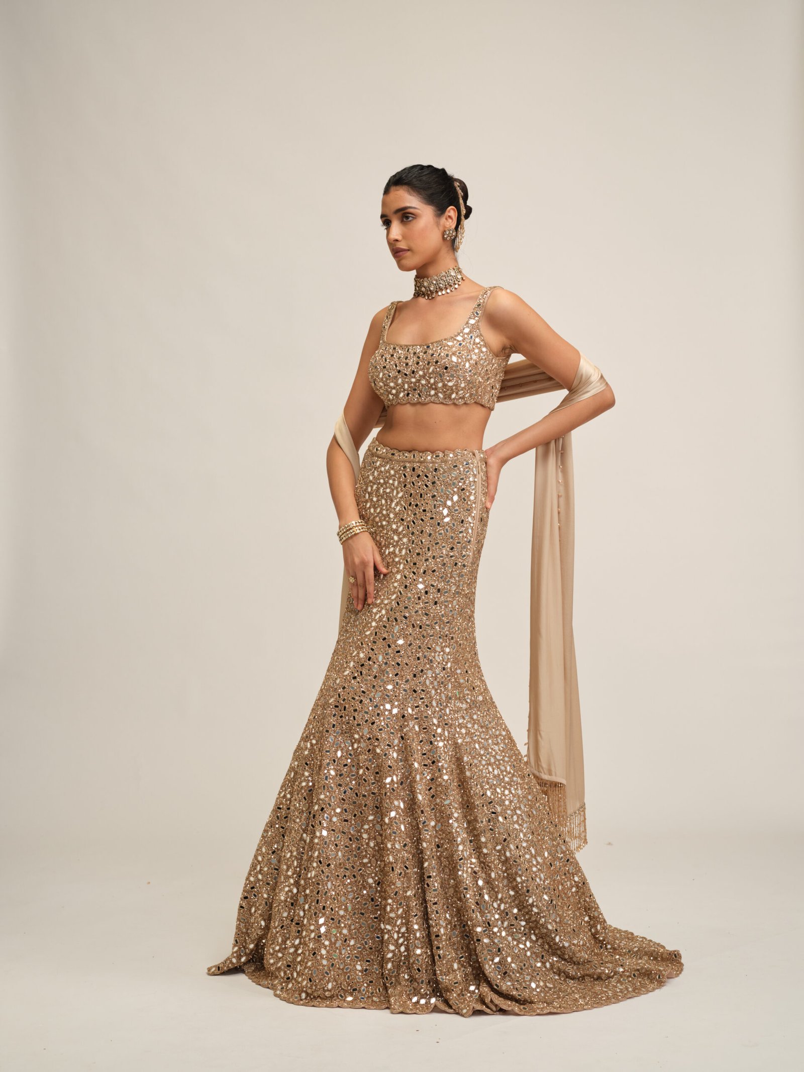 LIGHT BEIGE FISHCUT LEHENGA SET - Image 4