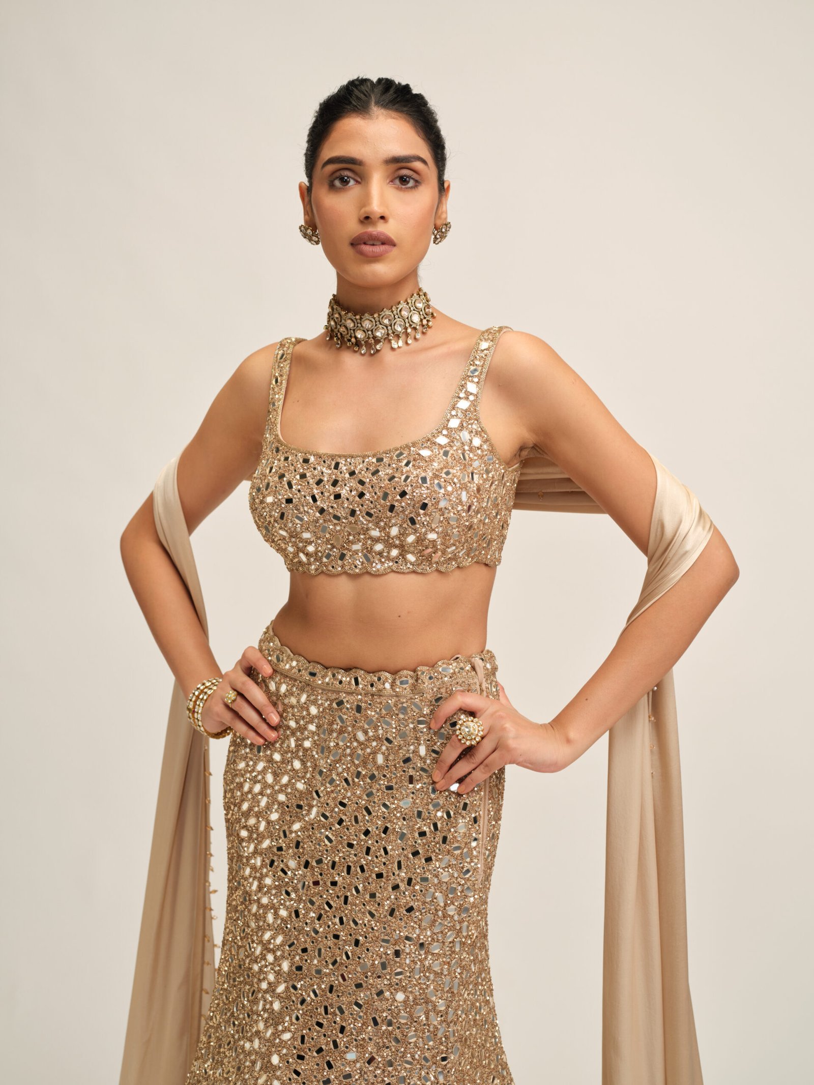 LIGHT BEIGE FISHCUT LEHENGA SET - Image 2