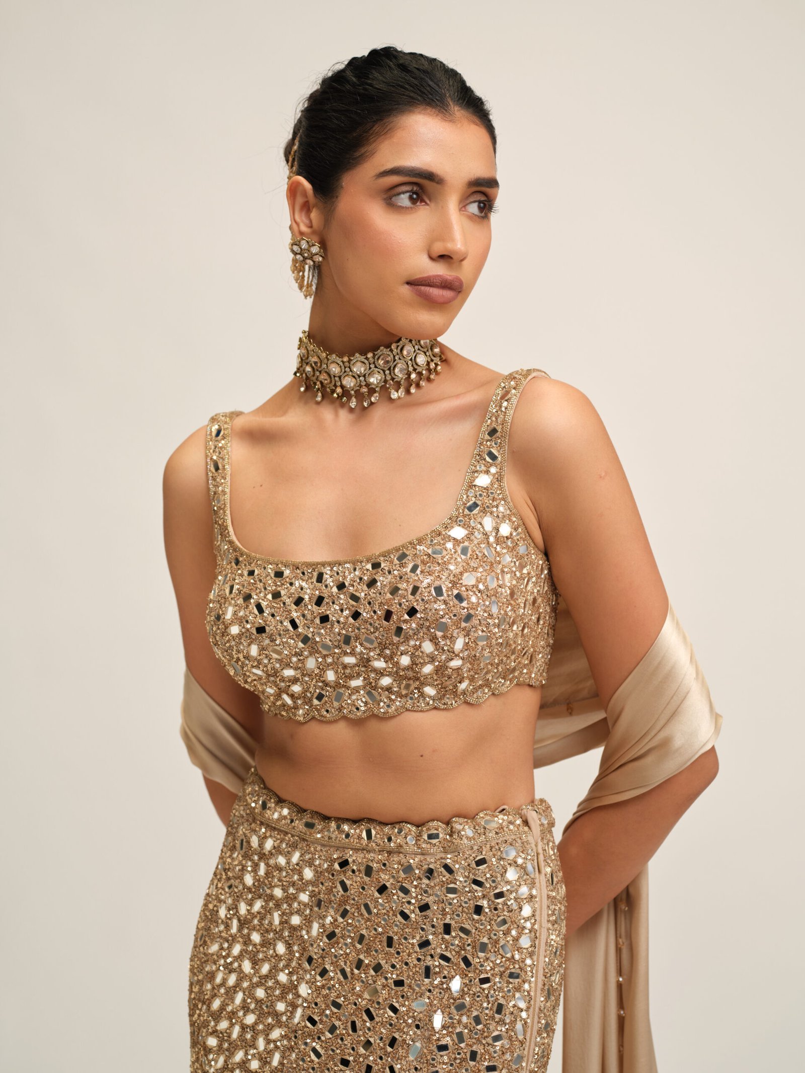 LIGHT BEIGE FISHCUT LEHENGA SET - Image 3