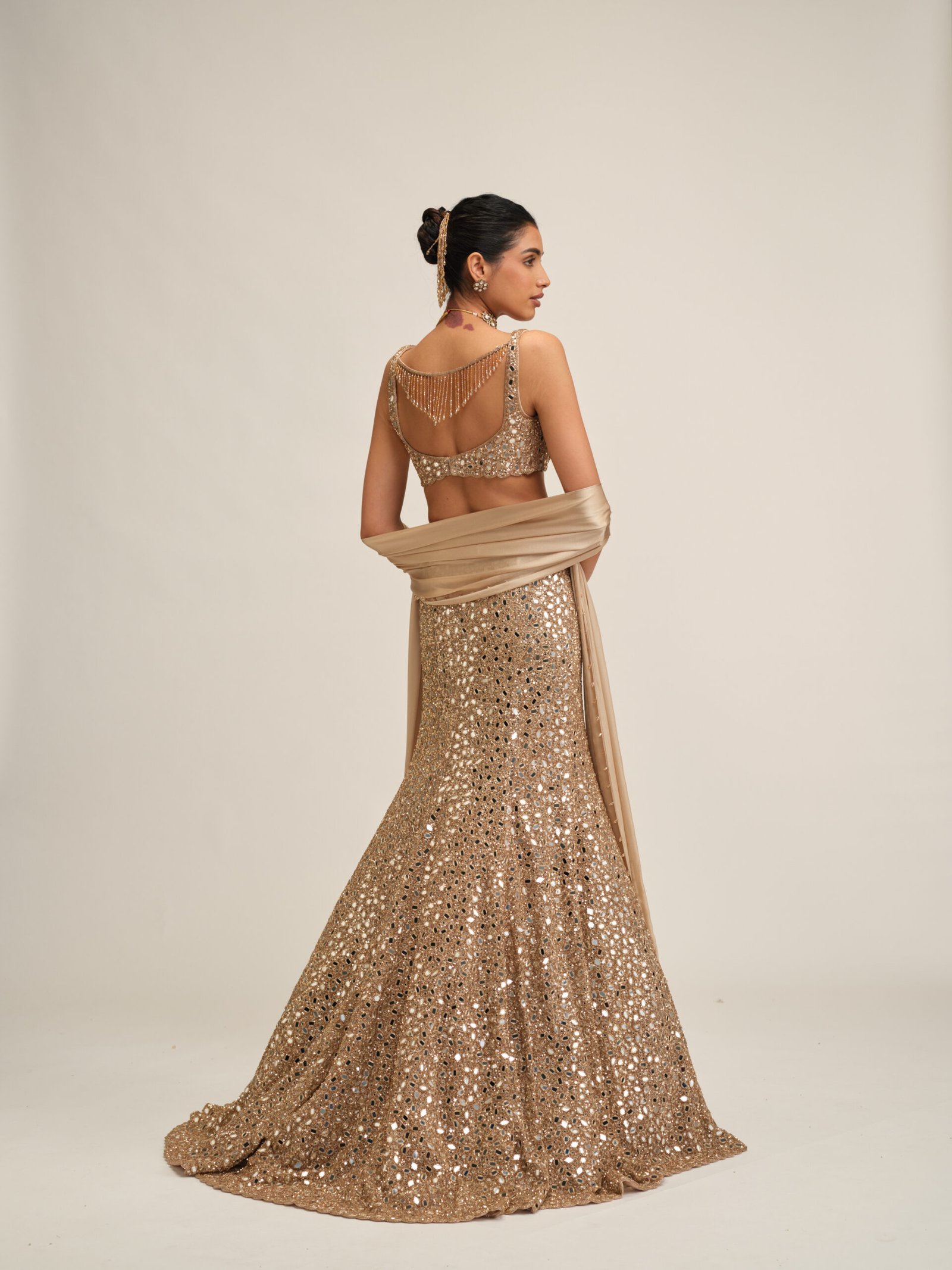 LIGHT BEIGE FISHCUT LEHENGA SET - Image 6