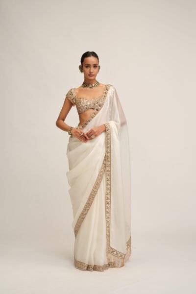 OFF WHITE CUTWORK BORDER SAREE SET