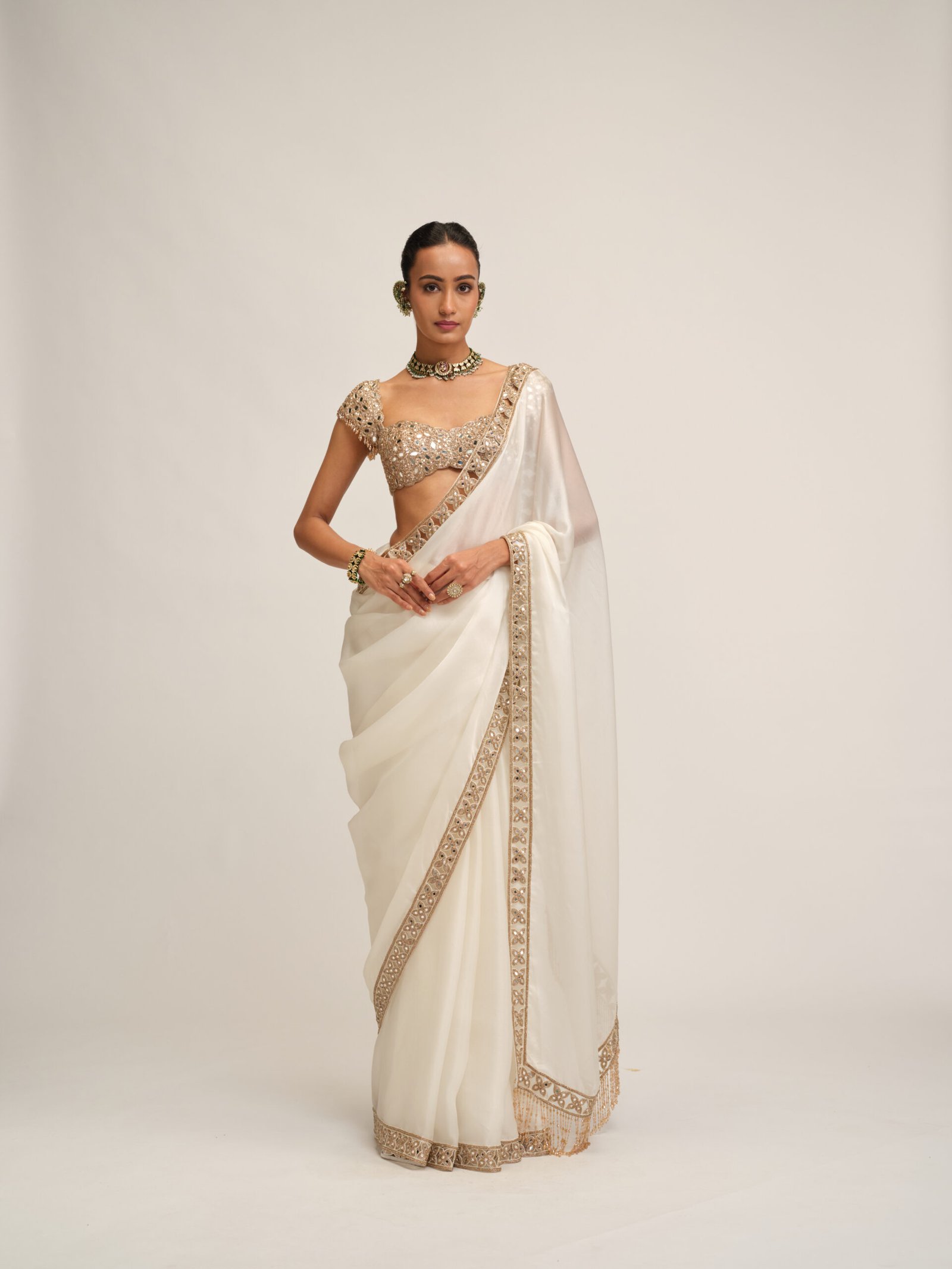 OFF WHITE CUTWORK BORDER SAREE SET