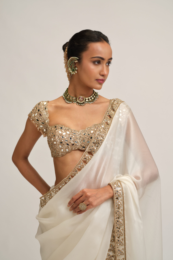 OFF WHITE CUTWORK BORDER SAREE SET