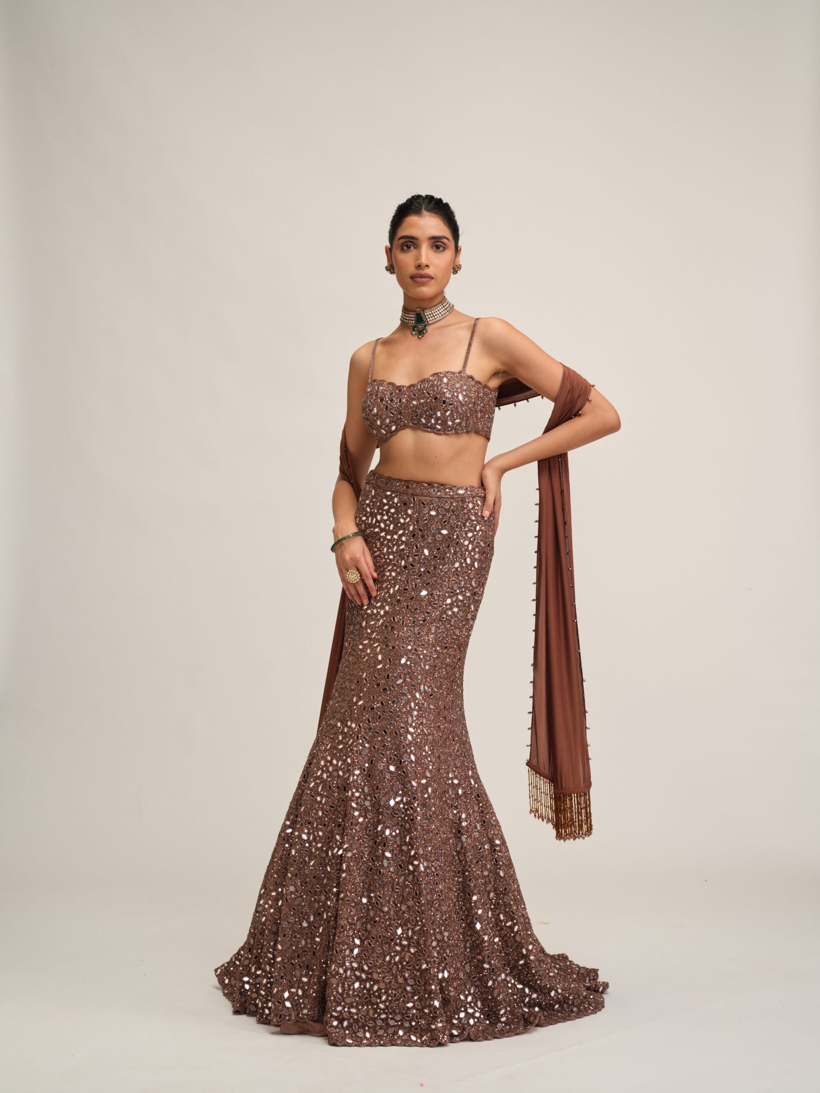 DEEP BEIGE FISHCUT LEHENGA SET - Image 3