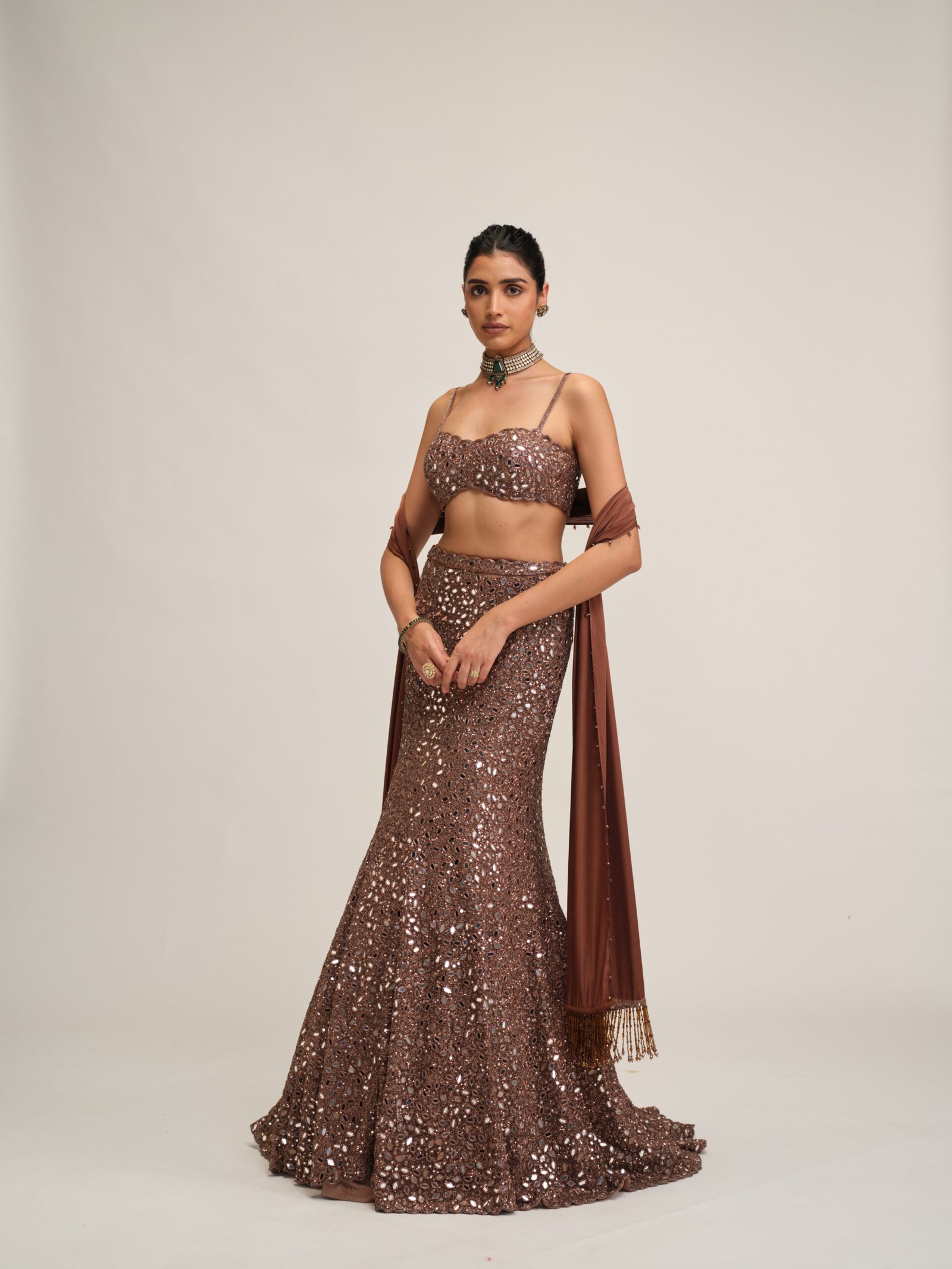 DEEP BEIGE FISHCUT LEHENGA SET