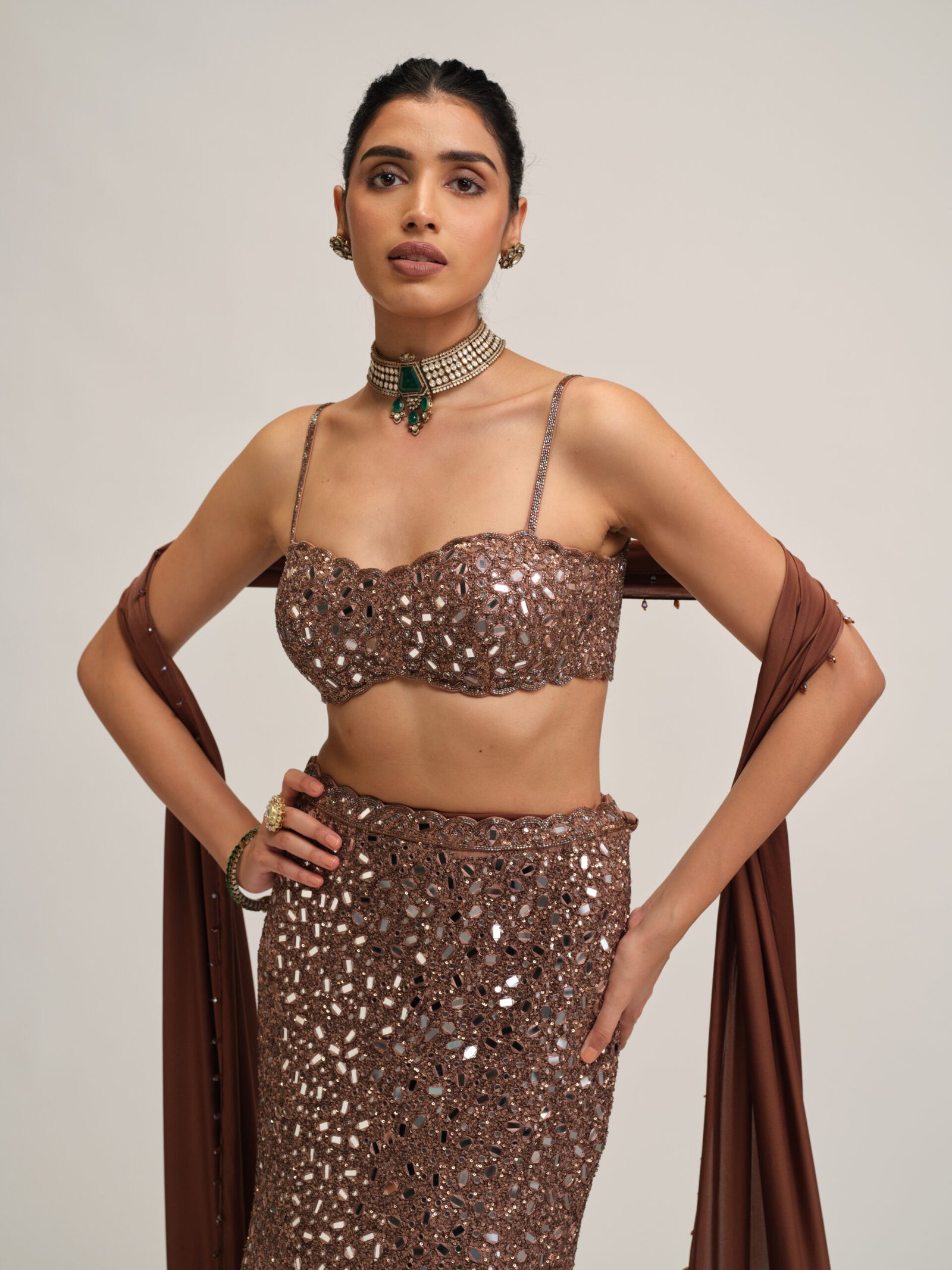 DEEP BEIGE FISHCUT LEHENGA SET - Image 2
