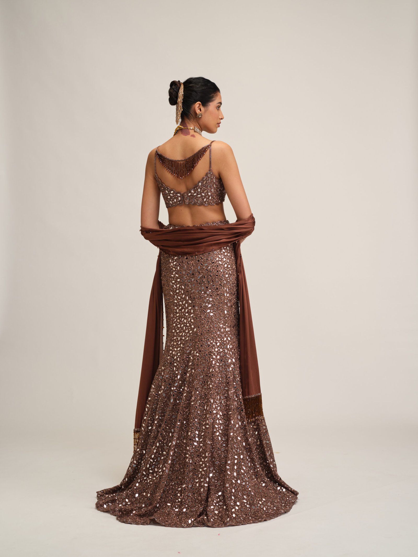 DEEP BEIGE FISHCUT LEHENGA SET - Image 4