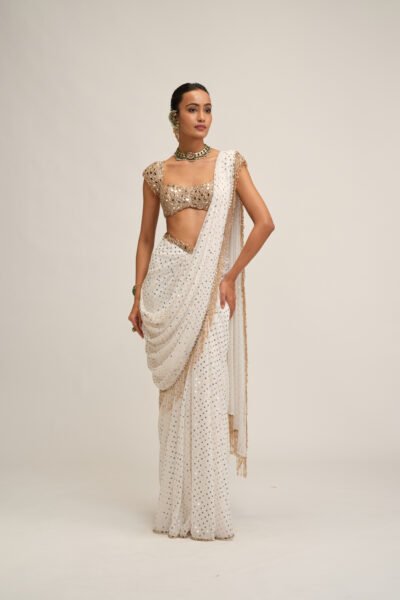 OFF WHITE DRAPED SAREE SET