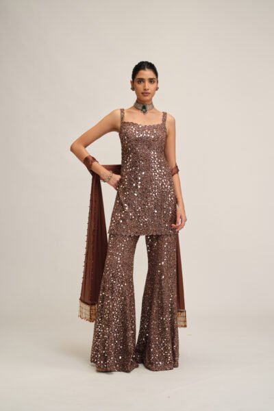 DEEP BEIGE KURTA SHARARA SET