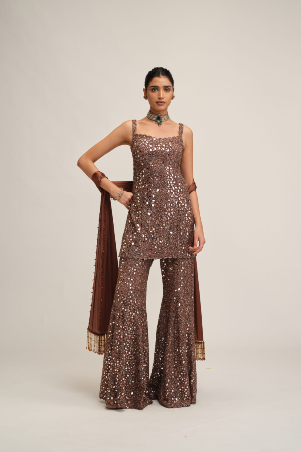 DEEP BEIGE KURTA SHARARA SET